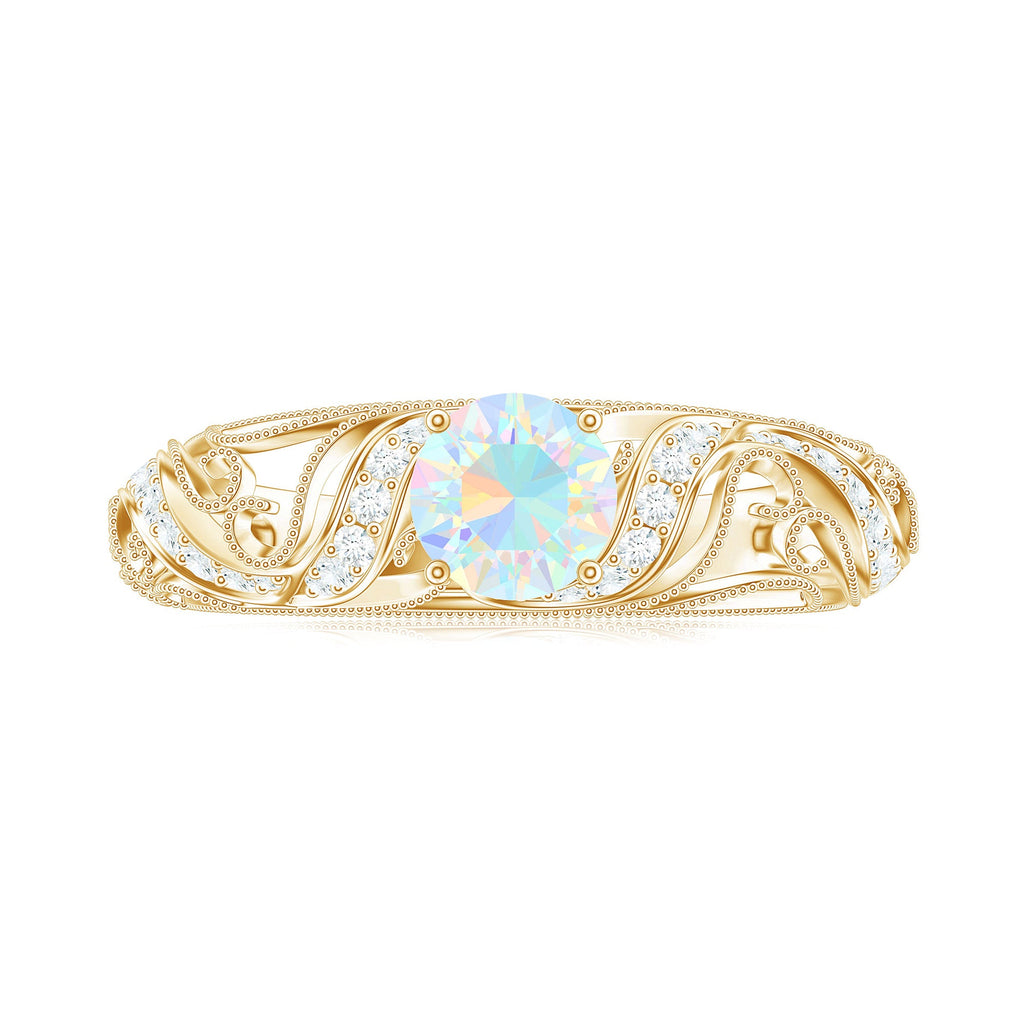 Natural Ethiopian Opal Diamond Vintage Looking Engagement Ring with Certificate