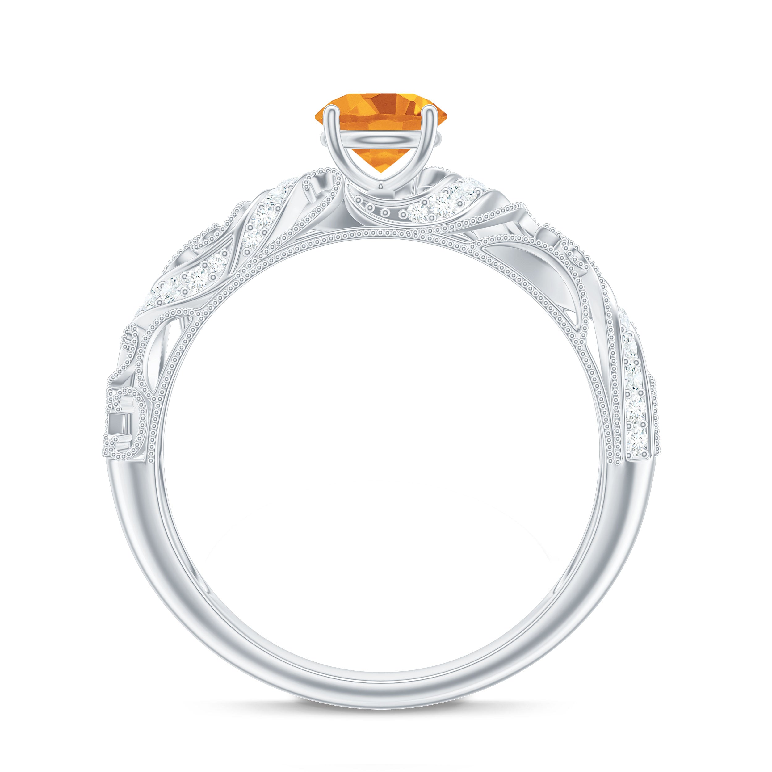 Vintage Looking Citrine Engagement Ring with Diamond