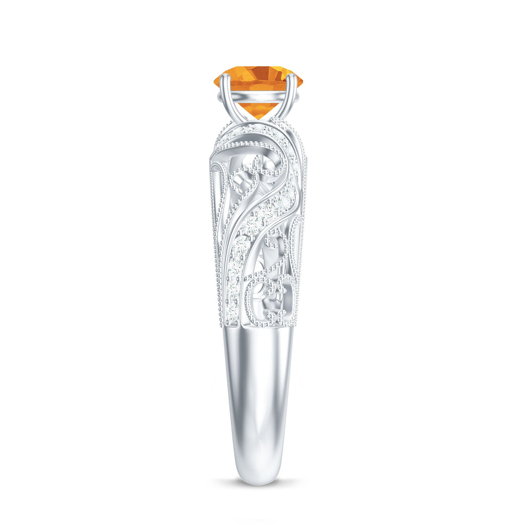 Vintage Looking Citrine Engagement Ring with Diamond
