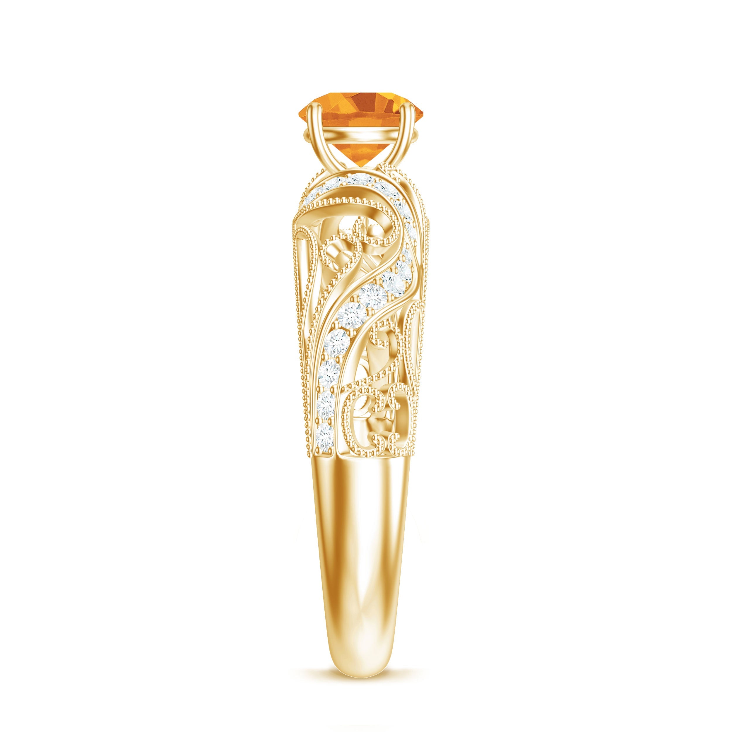 Vintage Looking Citrine Engagement Ring with Diamond