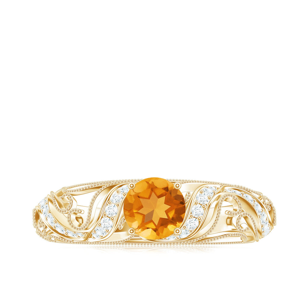 Vintage Looking Citrine Engagement Ring with Diamond