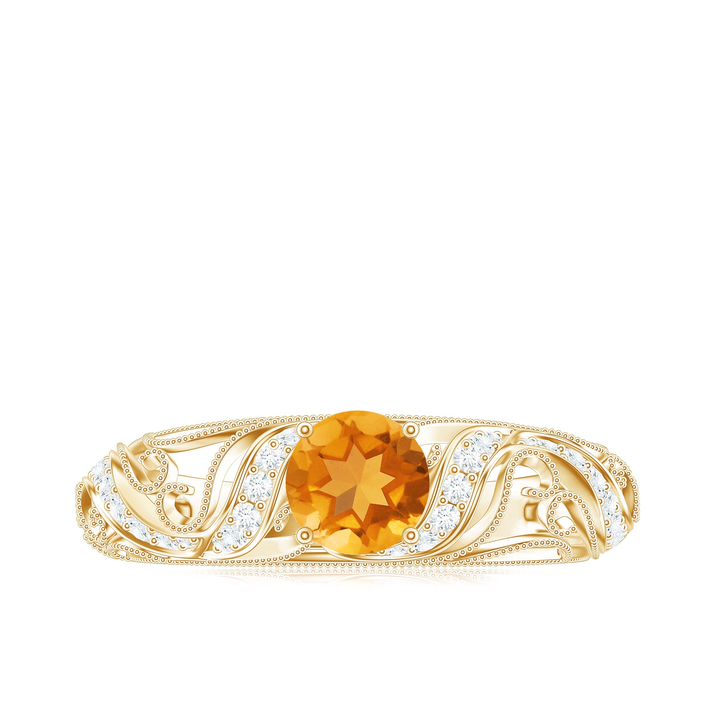 Vintage Looking Citrine Engagement Ring with Diamond