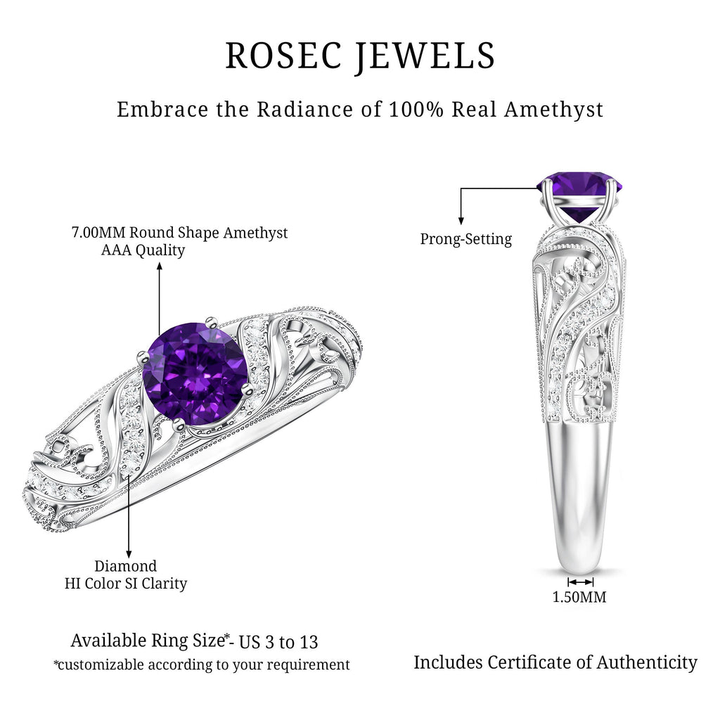 Vintage Inspired 1.2 Carat Amethyst Engagement Ring with Diamond