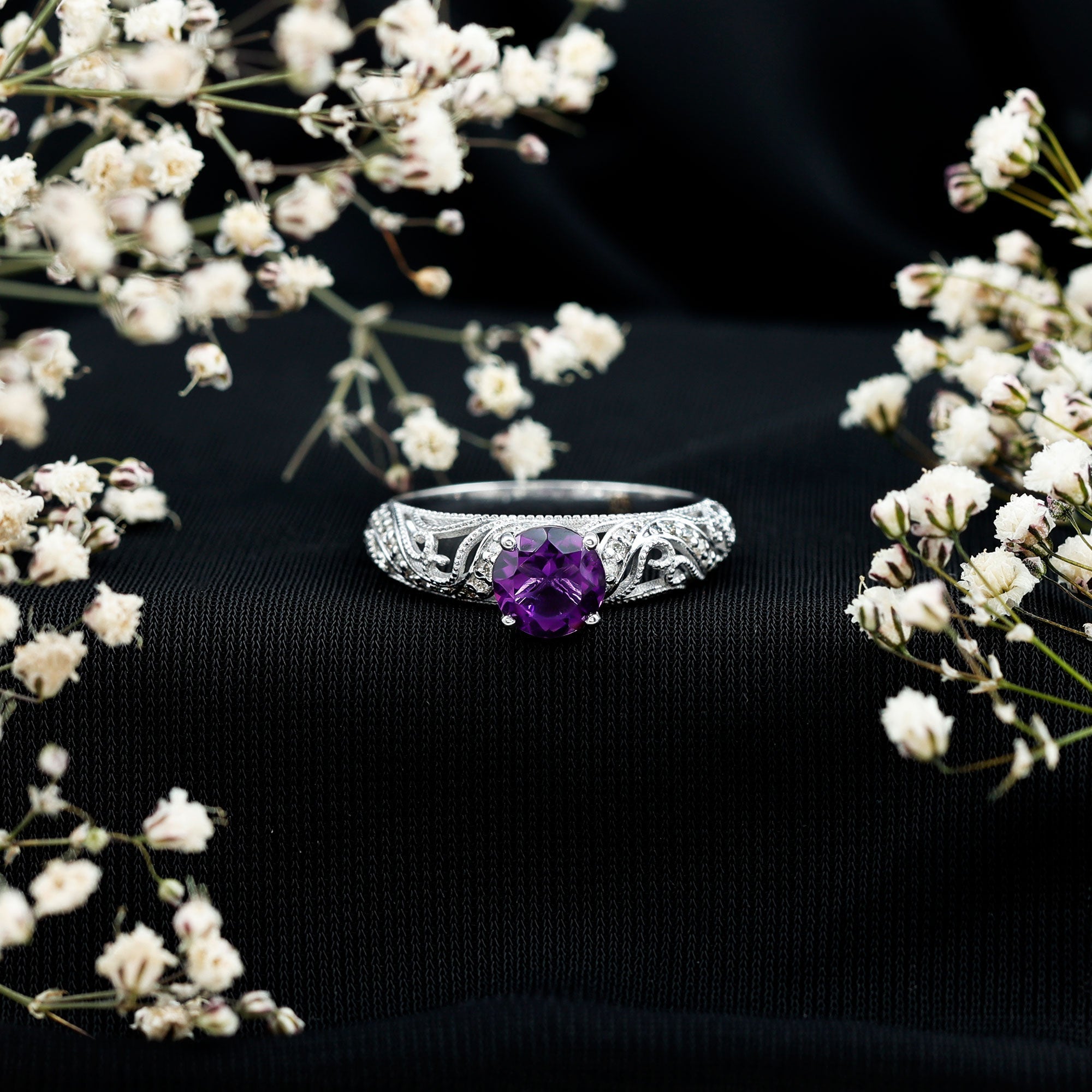 Vintage Inspired 1.2 Carat Amethyst Engagement Ring with Diamond