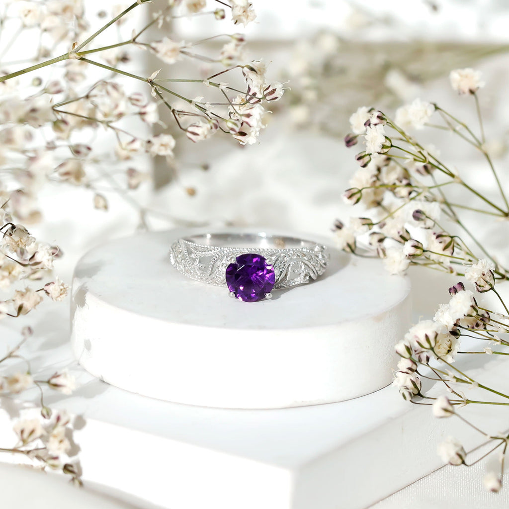 Vintage Inspired 1.2 Carat Amethyst Engagement Ring with Diamond