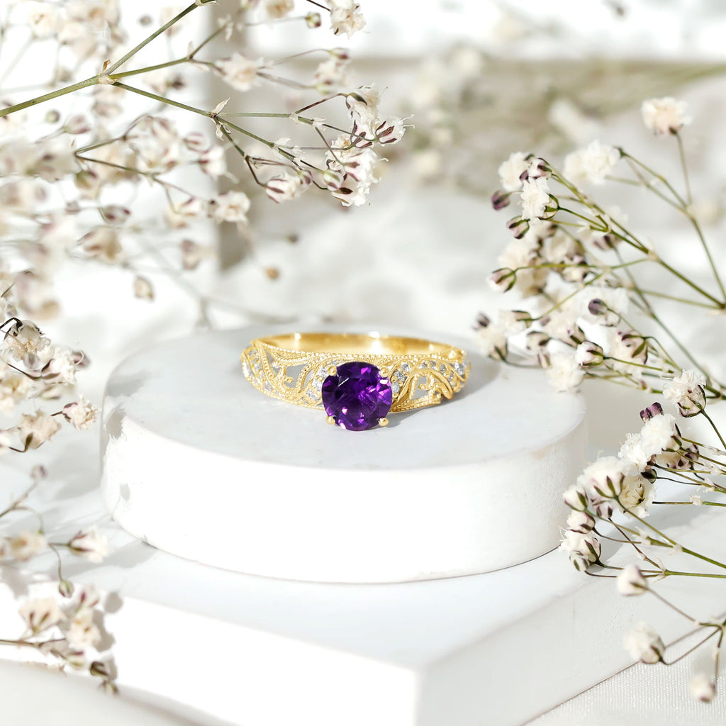 Vintage Inspired 1.2 Carat Amethyst Engagement Ring with Diamond