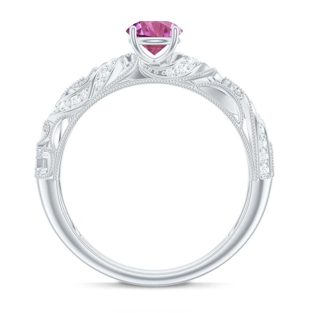 0.4 Carat Vintage Style Pink Tourmaline Engagement Ring with Diamond