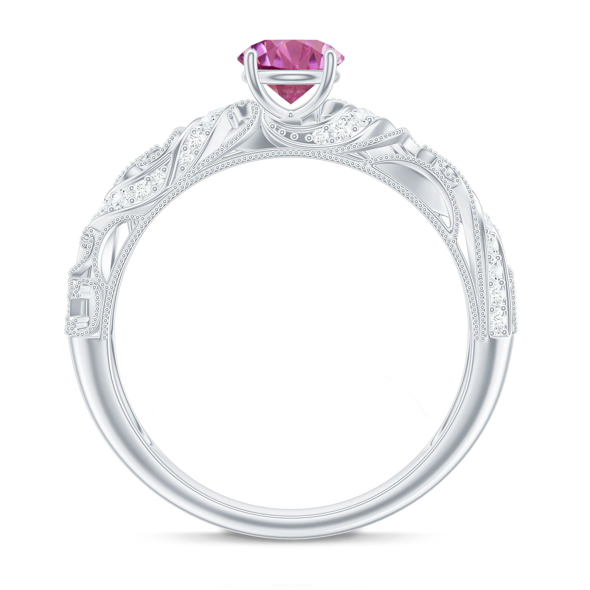 0.4 Carat Vintage Style Pink Tourmaline Engagement Ring with Diamond