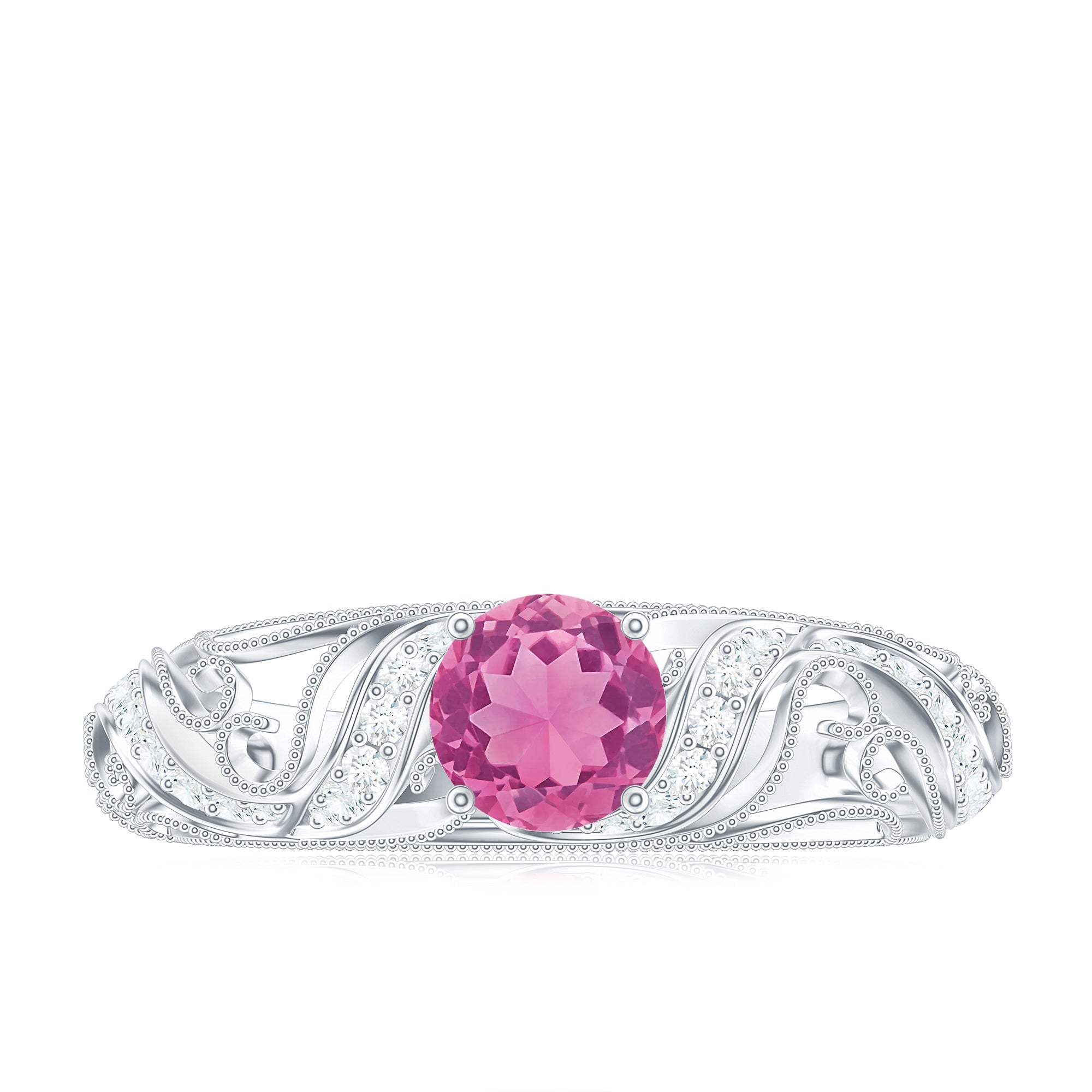 0.4 Carat Vintage Style Pink Tourmaline Engagement Ring with Diamond