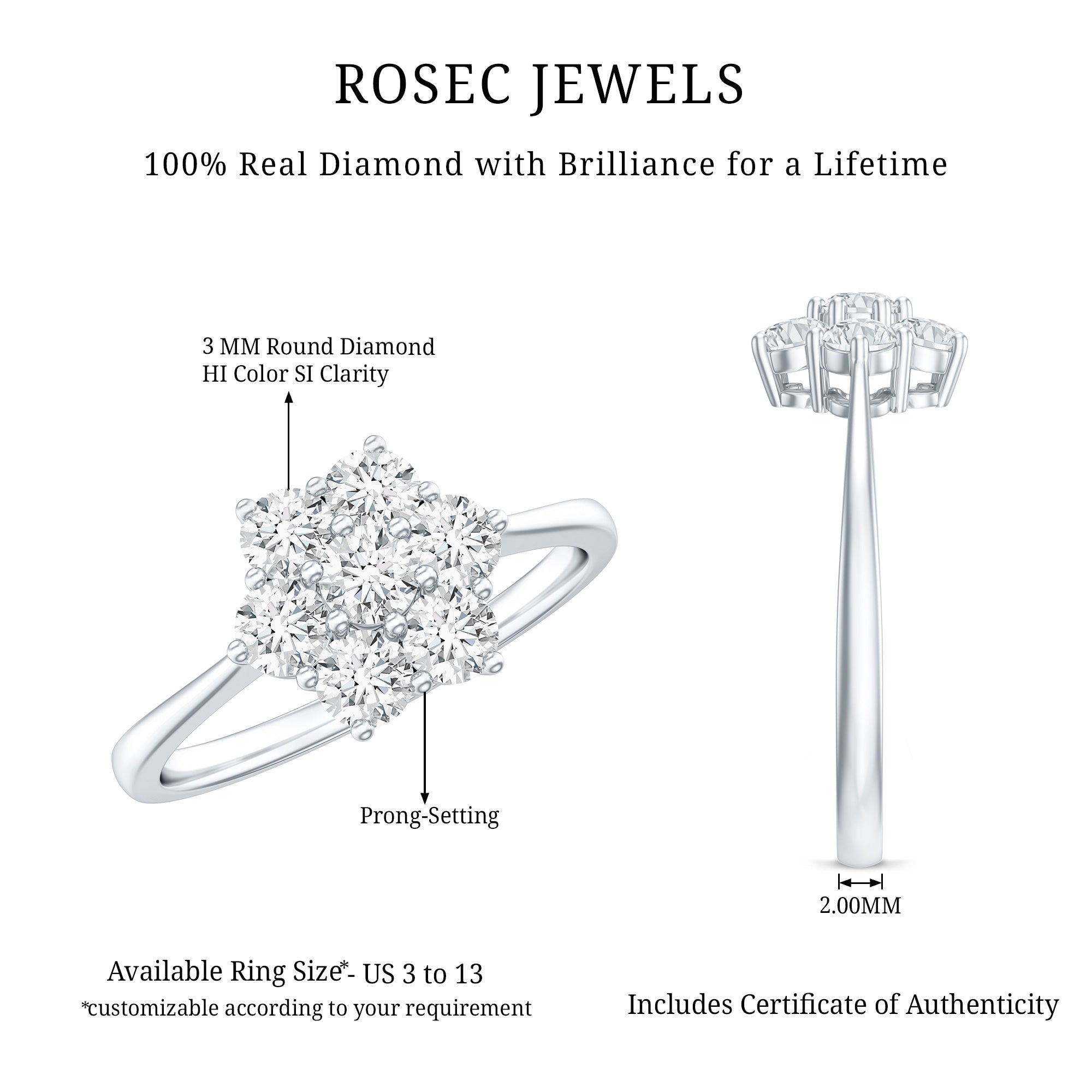 Natural Diamond Flower Cluster Engagement Ring for Women