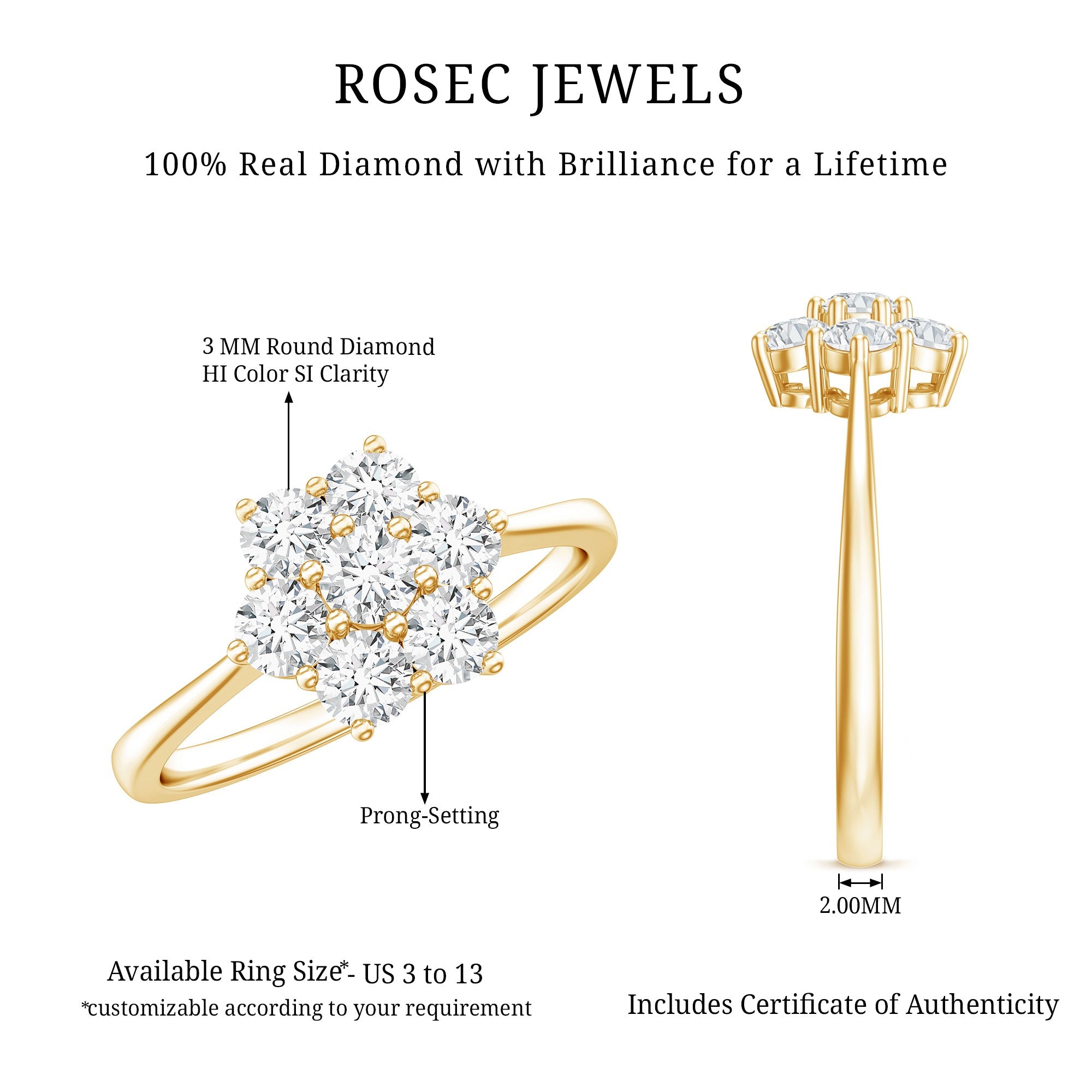 Natural Diamond Flower Cluster Engagement Ring for Women