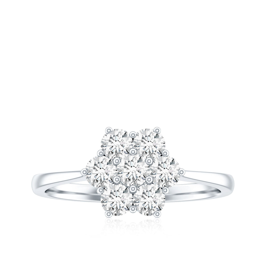 Round Shape Moissanite Cluster Flower Engagement Ring
