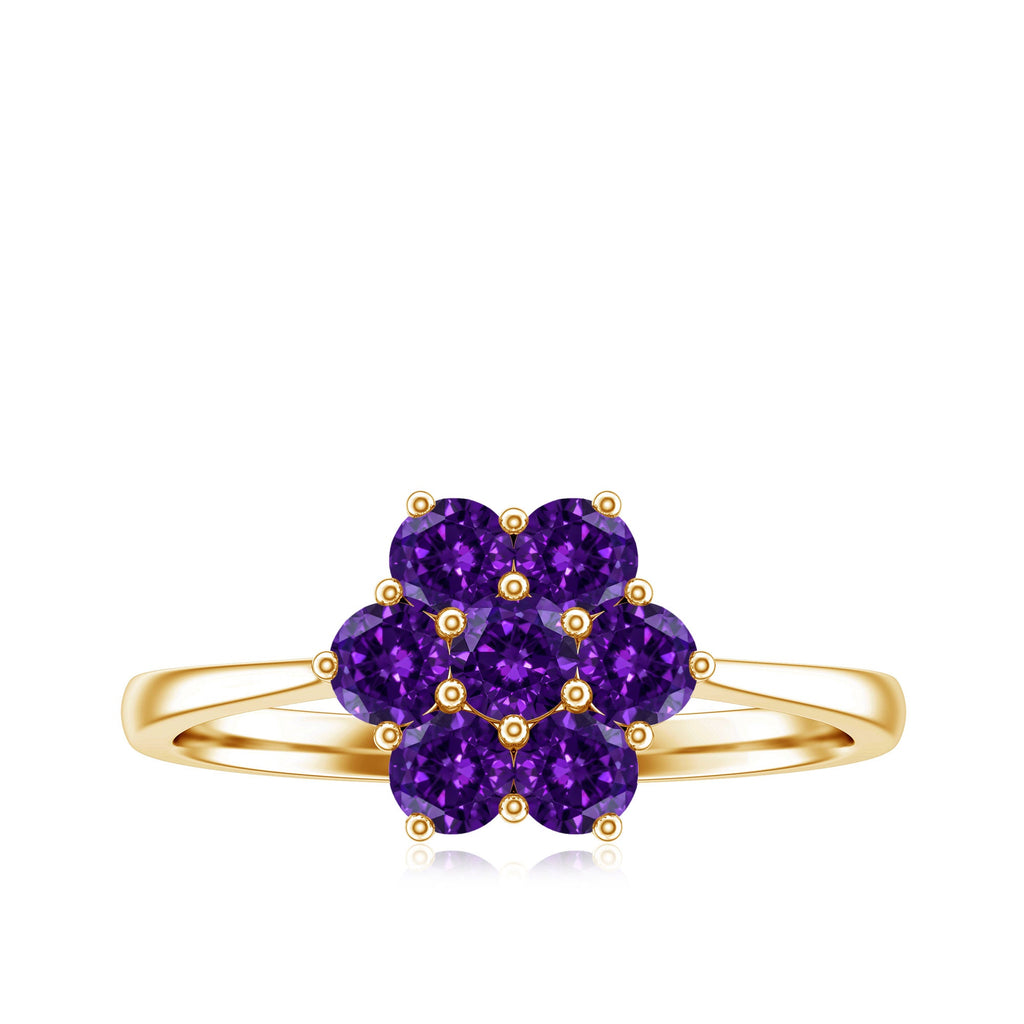 Round Shape Amethyst Cluster Flower Ring for Women
