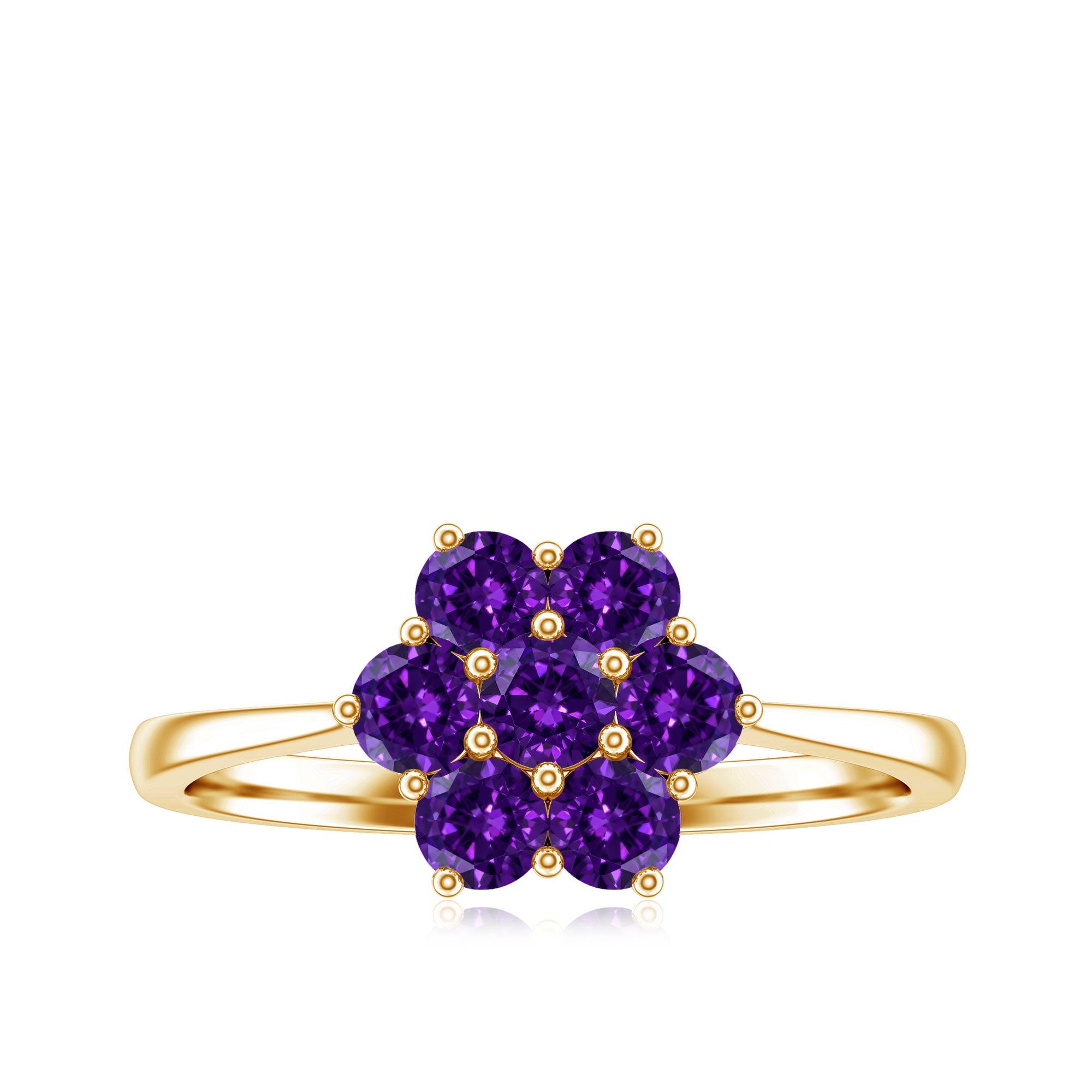 Round Shape Amethyst Cluster Flower Ring for Women