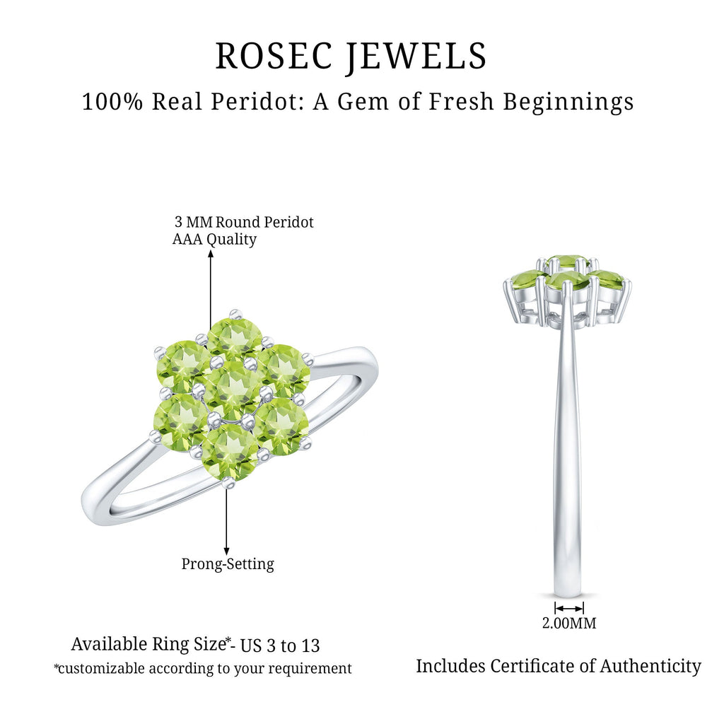 Natural Peridot Flower Cluster Engagement Ring