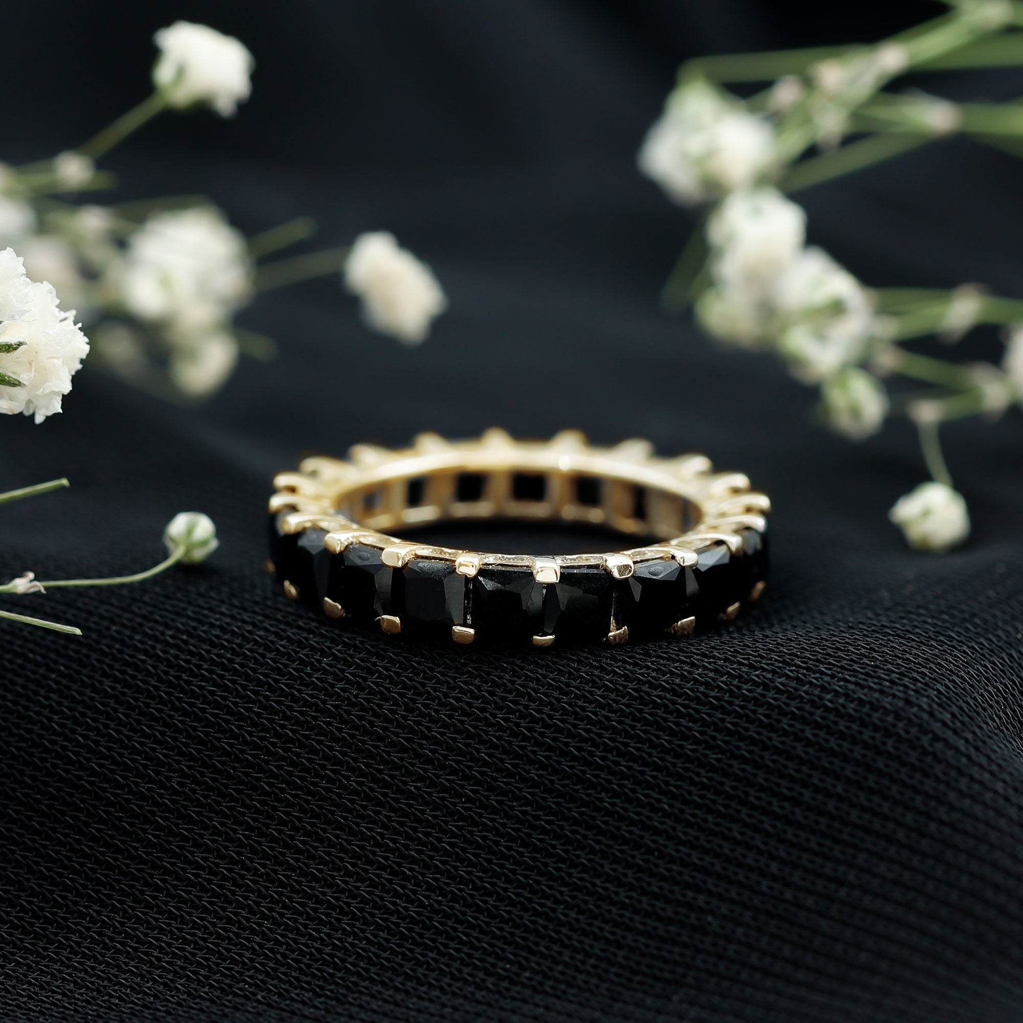 Princess Cut Black Onyx Full Eternity Wedding Band