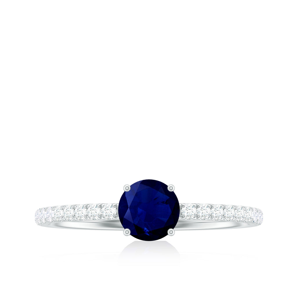 0.95 Carat Round Blue Sapphire Solitaire Ring with Diamond Side Stones