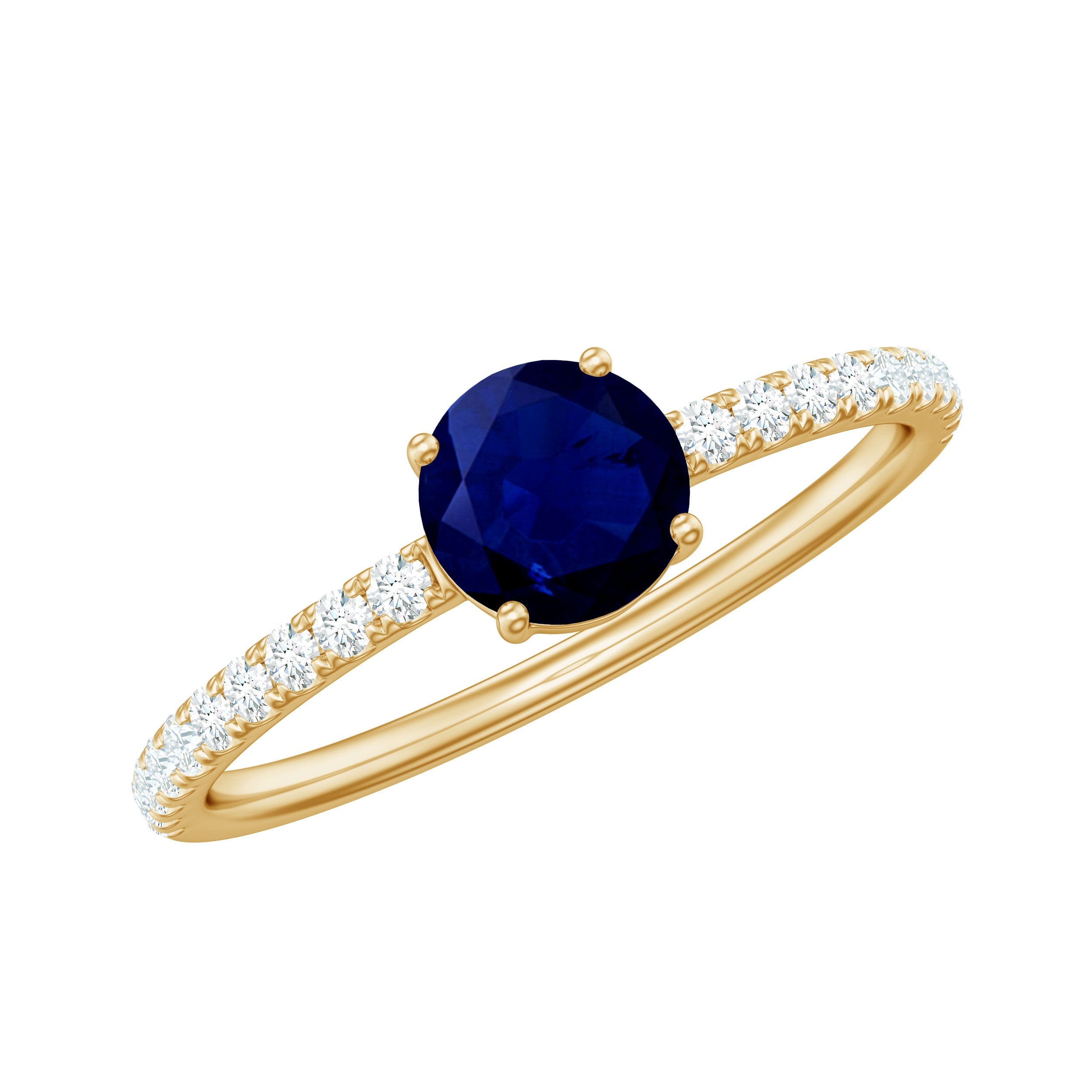 0.95 Carat Round Blue Sapphire Solitaire Ring with Diamond Side Stones