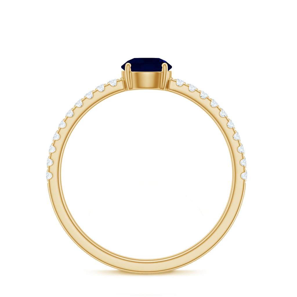 0.95 Carat Round Blue Sapphire Solitaire Ring with Diamond Side Stones
