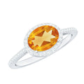 Certified Real 1 Carat Oval Citrine East West Engagement Ring with Diamond Halo