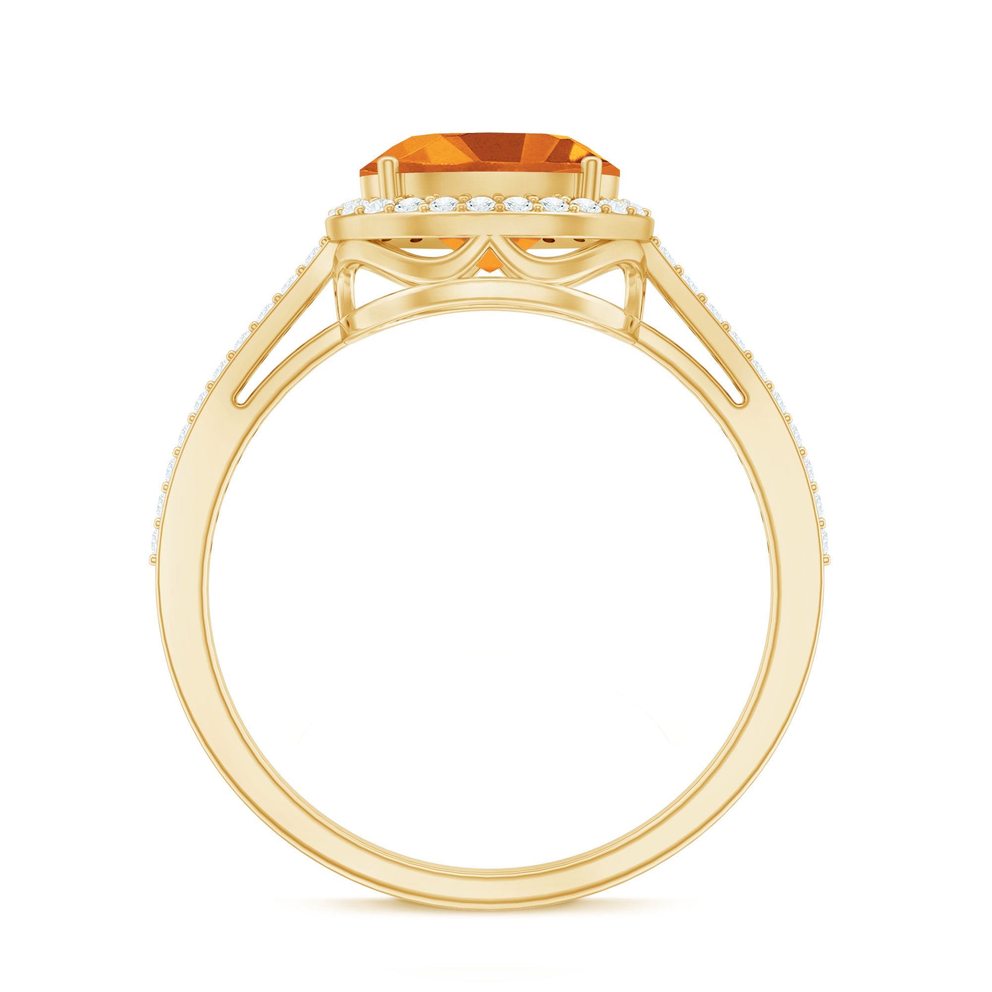 Certified Real 1 Carat Oval Citrine East West Engagement Ring with Diamond Halo