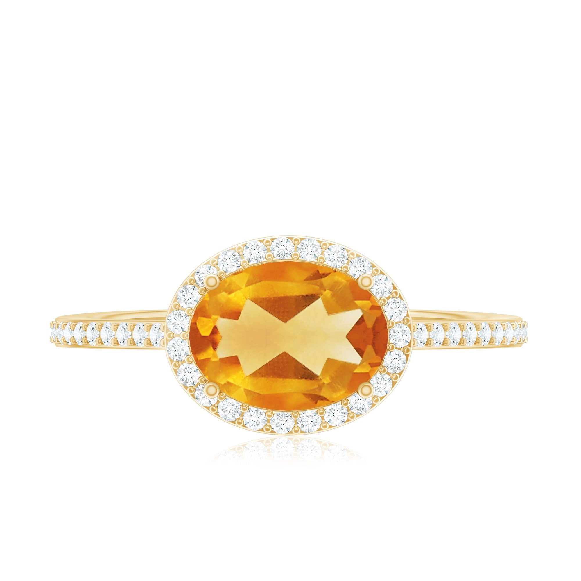 Certified Real 1 Carat Oval Citrine East West Engagement Ring with Diamond Halo