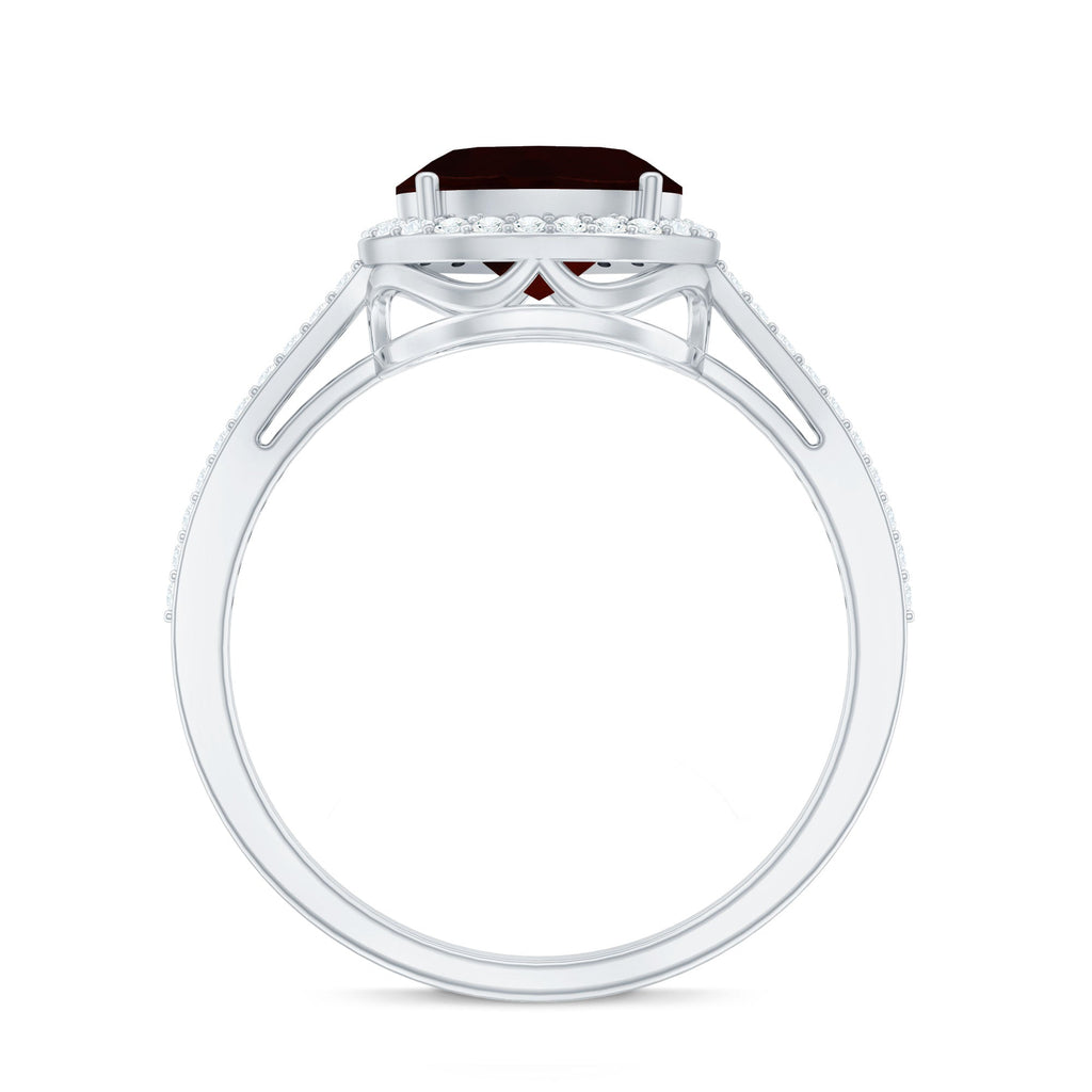 Classic 1.5 Carat Oval Garnet East West Engagement Ring with Diamond