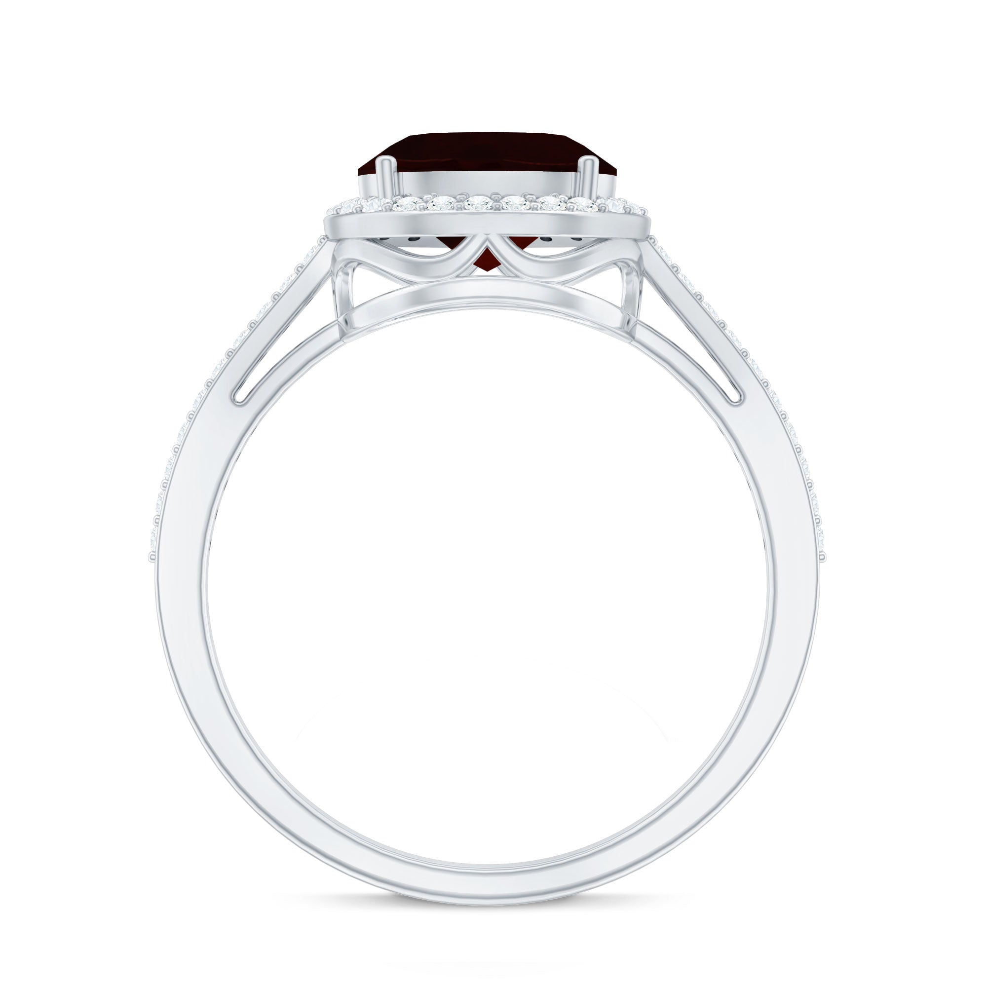 Classic 1.5 Carat Oval Garnet East West Engagement Ring with Diamond