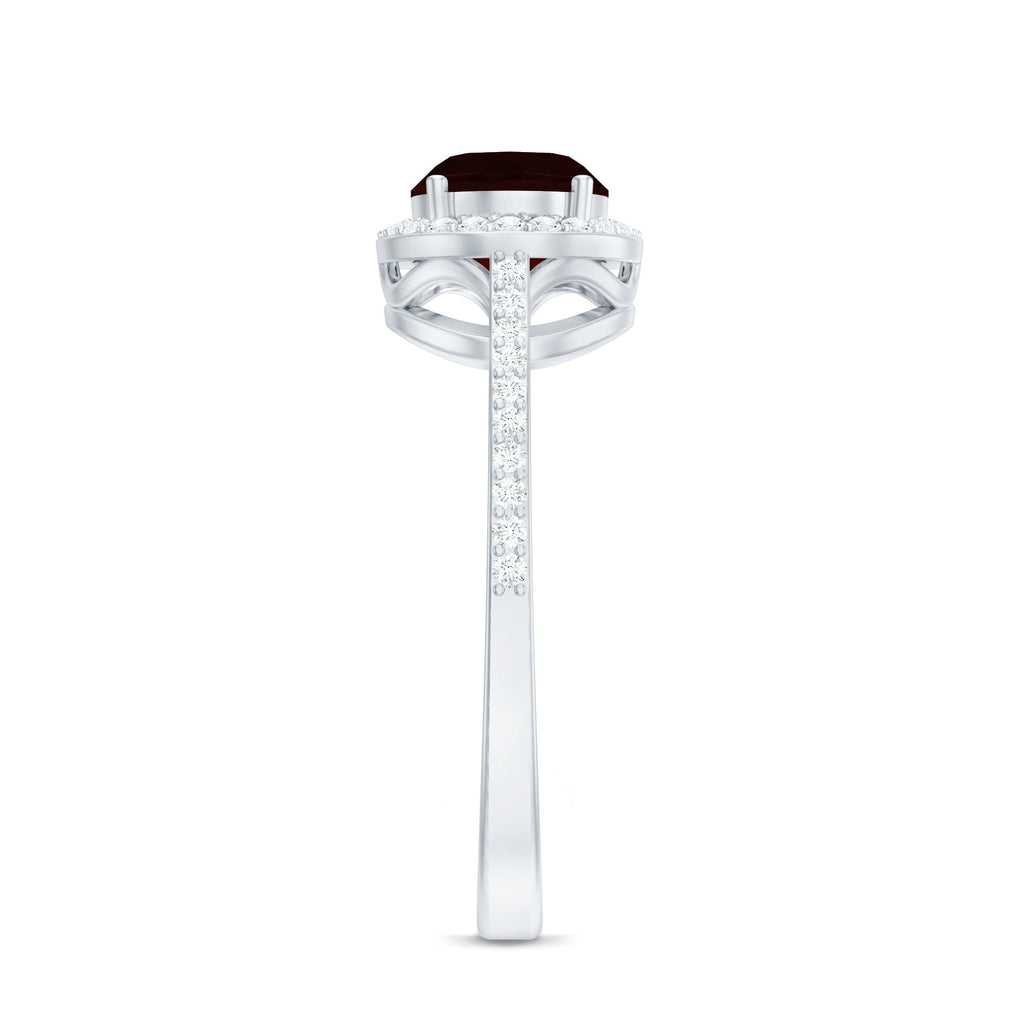 Classic 1.5 Carat Oval Garnet East West Engagement Ring with Diamond