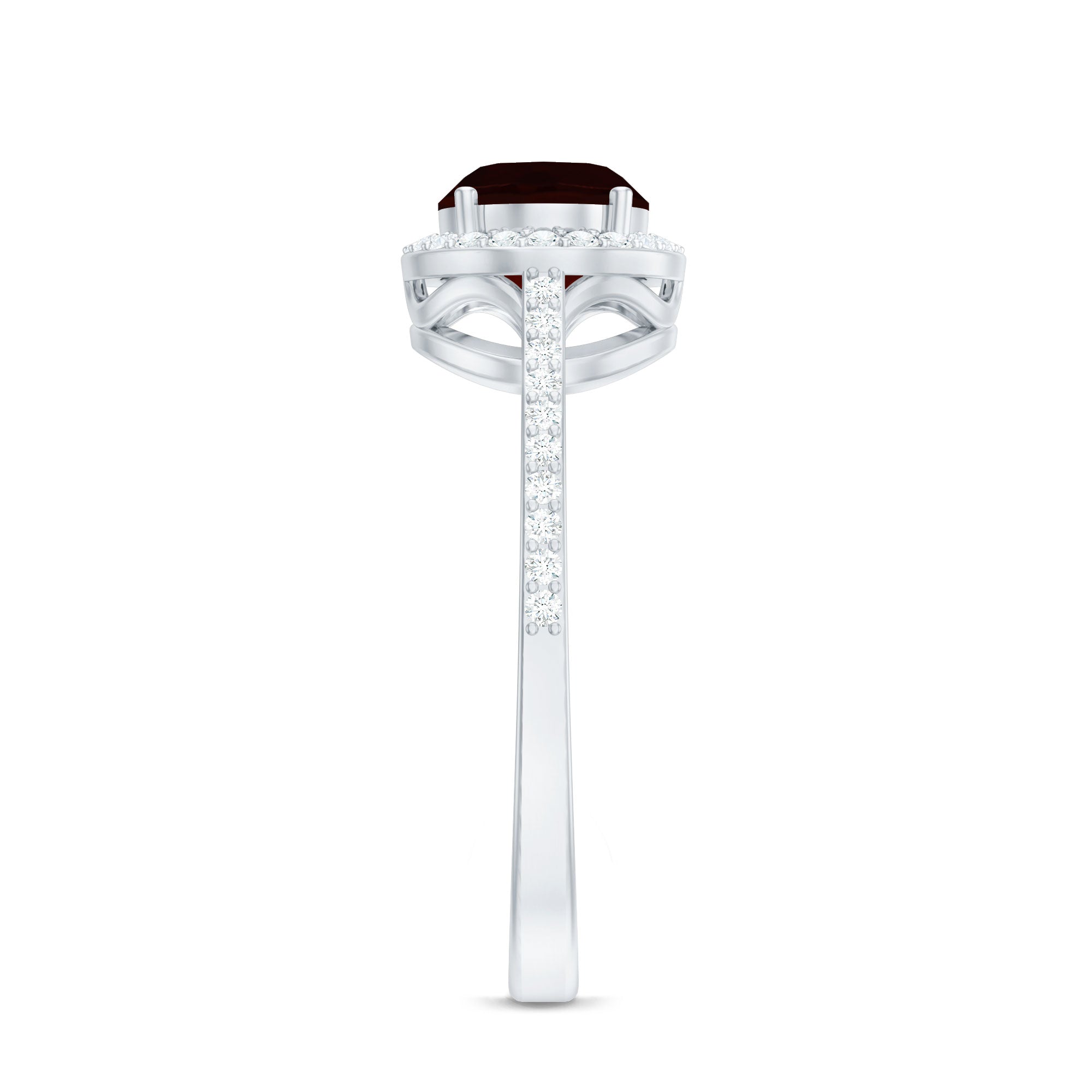 Classic 1.5 Carat Oval Garnet East West Engagement Ring with Diamond