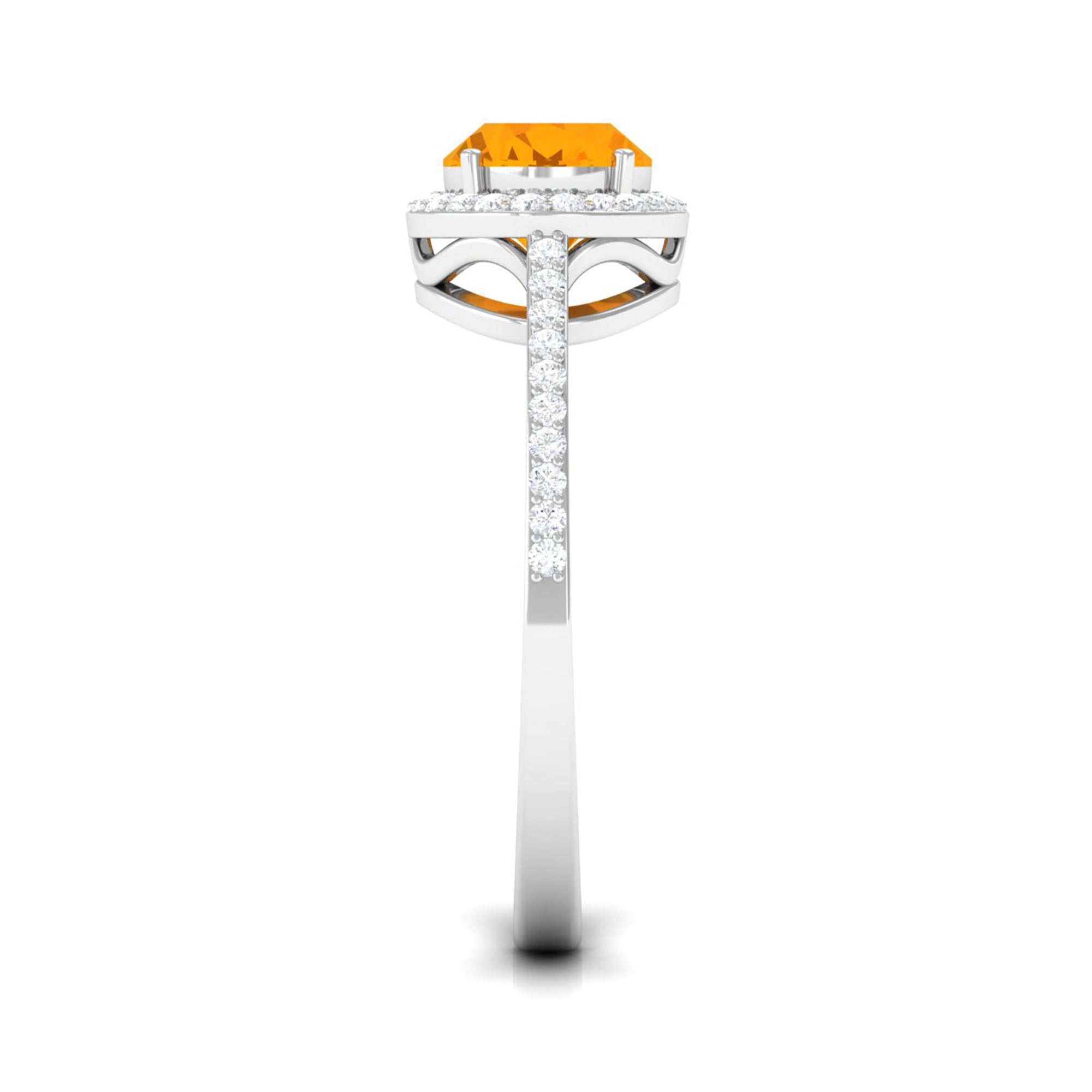 Oval Cut Fire Opal East West Engagement Ring with Diamond Halo