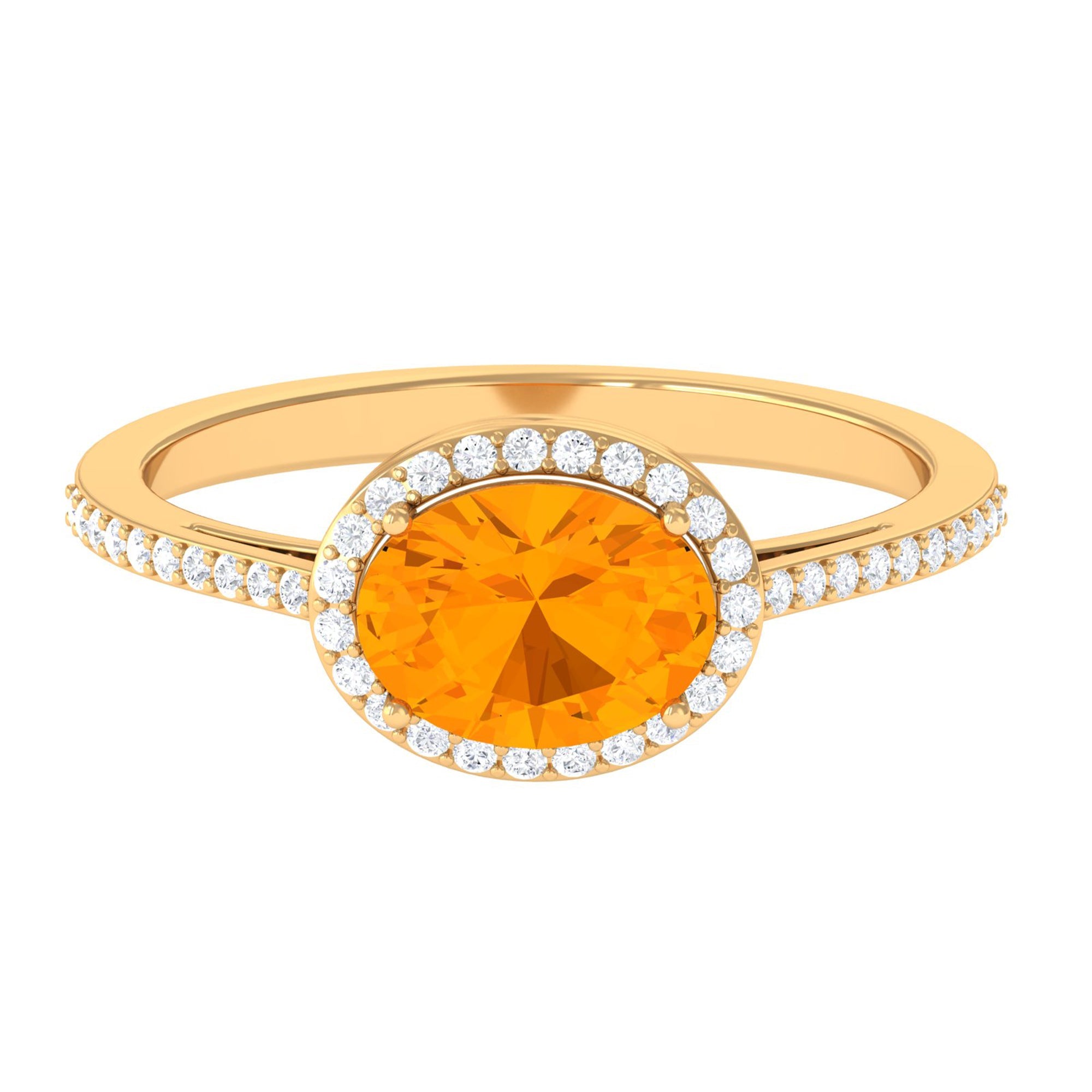 Oval Cut Fire Opal East West Engagement Ring with Diamond Halo
