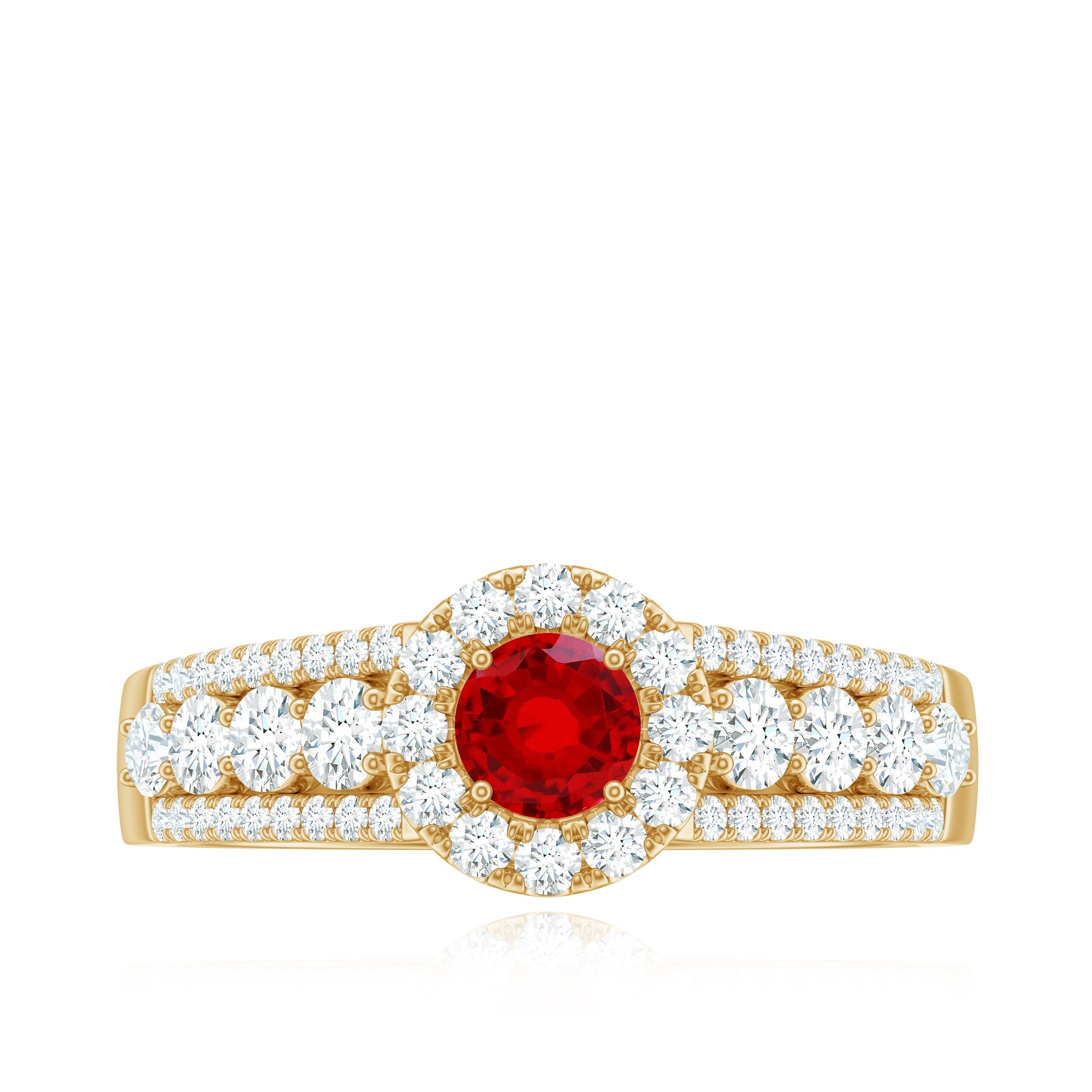 Lab Created Ruby Side Stone Engagement Ring with Moissanite