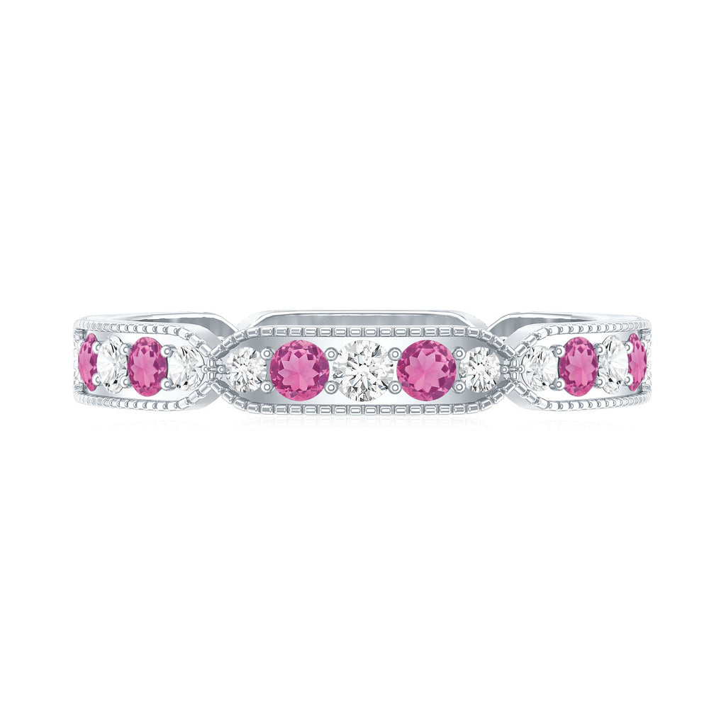 Real Pink Tourmaline and Diamond Eternity Band Ring