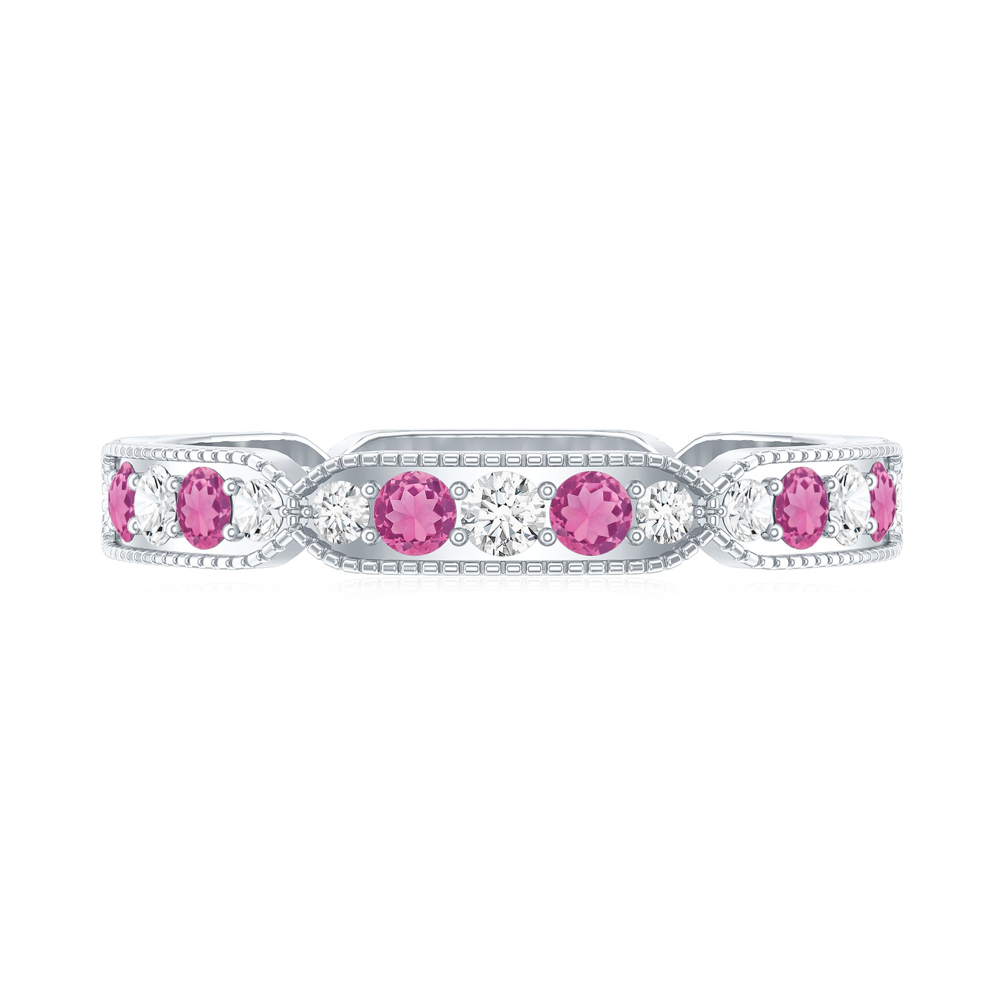 Real Pink Tourmaline and Diamond Eternity Band Ring