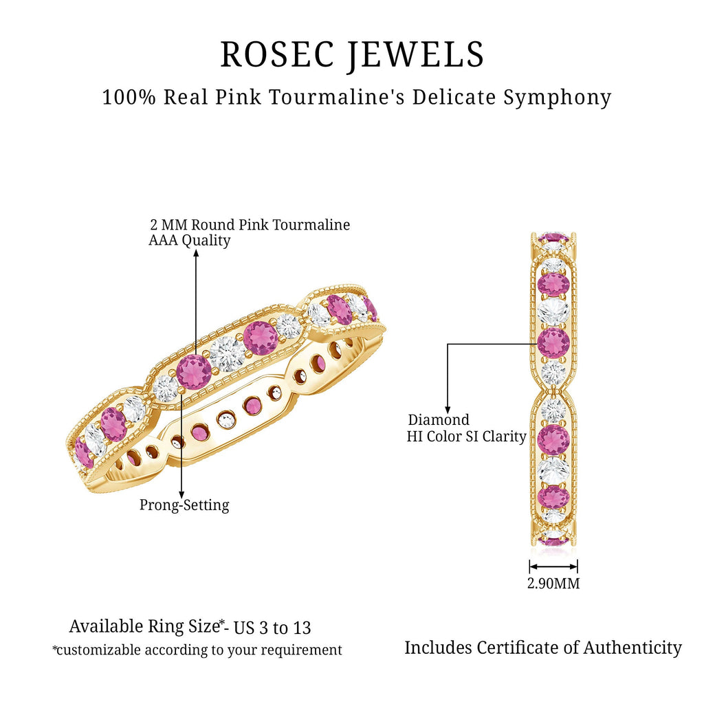 Real Pink Tourmaline and Diamond Eternity Band Ring