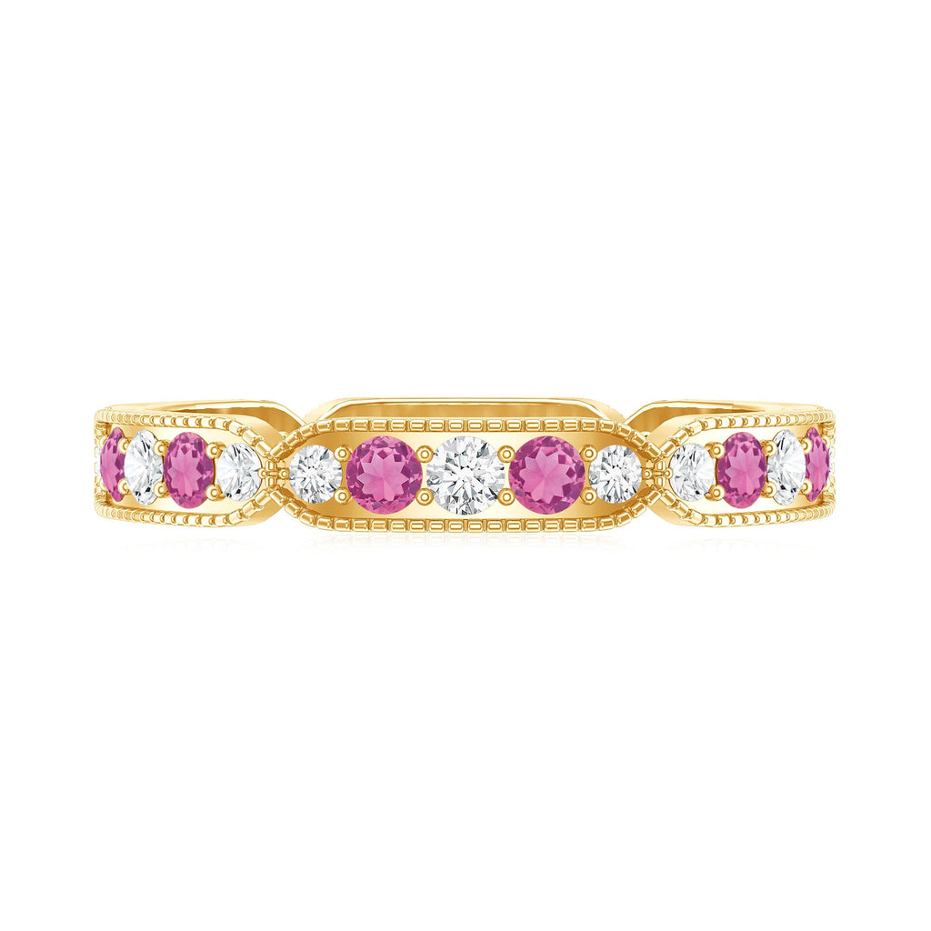 Real Pink Tourmaline and Diamond Eternity Band Ring
