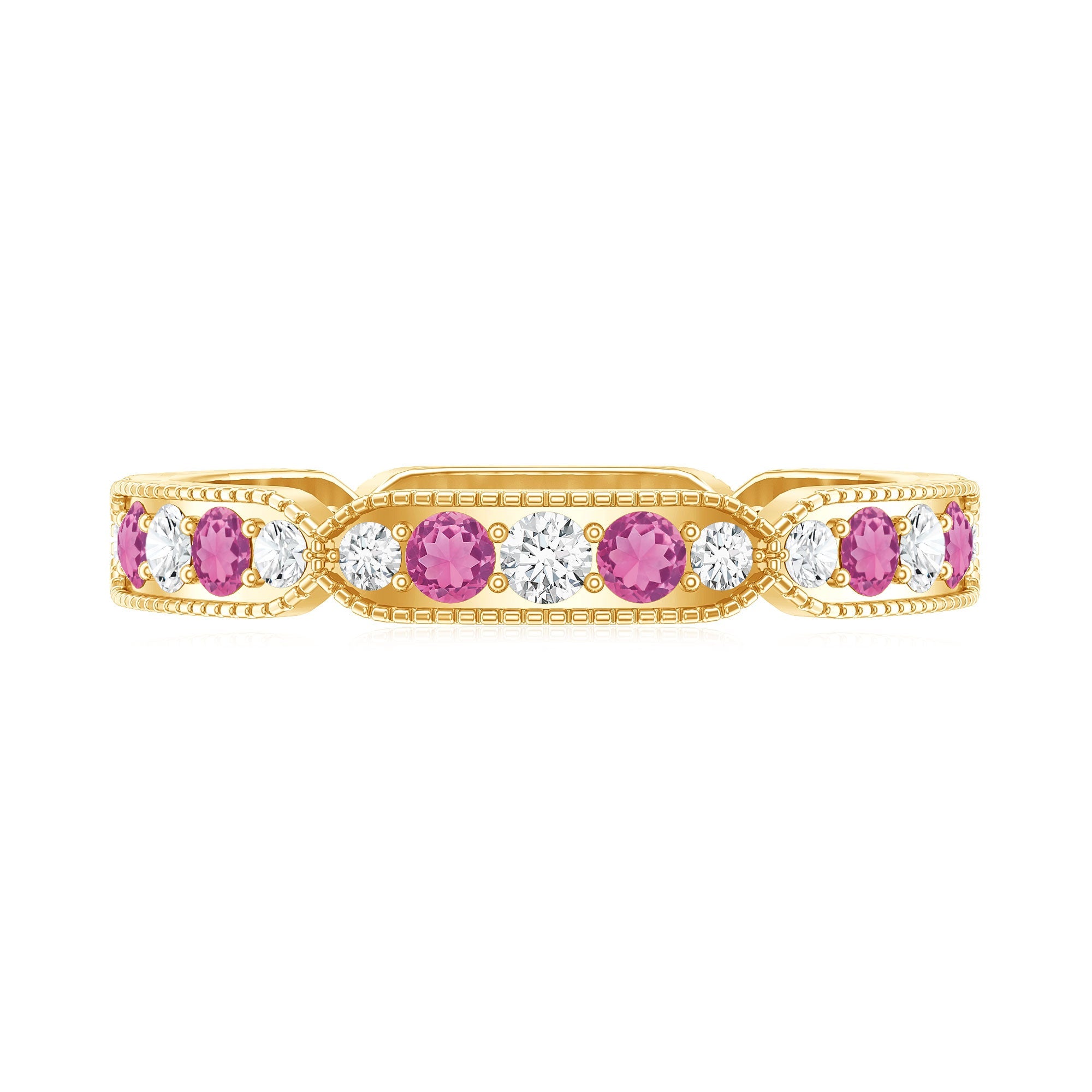 Real Pink Tourmaline and Diamond Eternity Band Ring