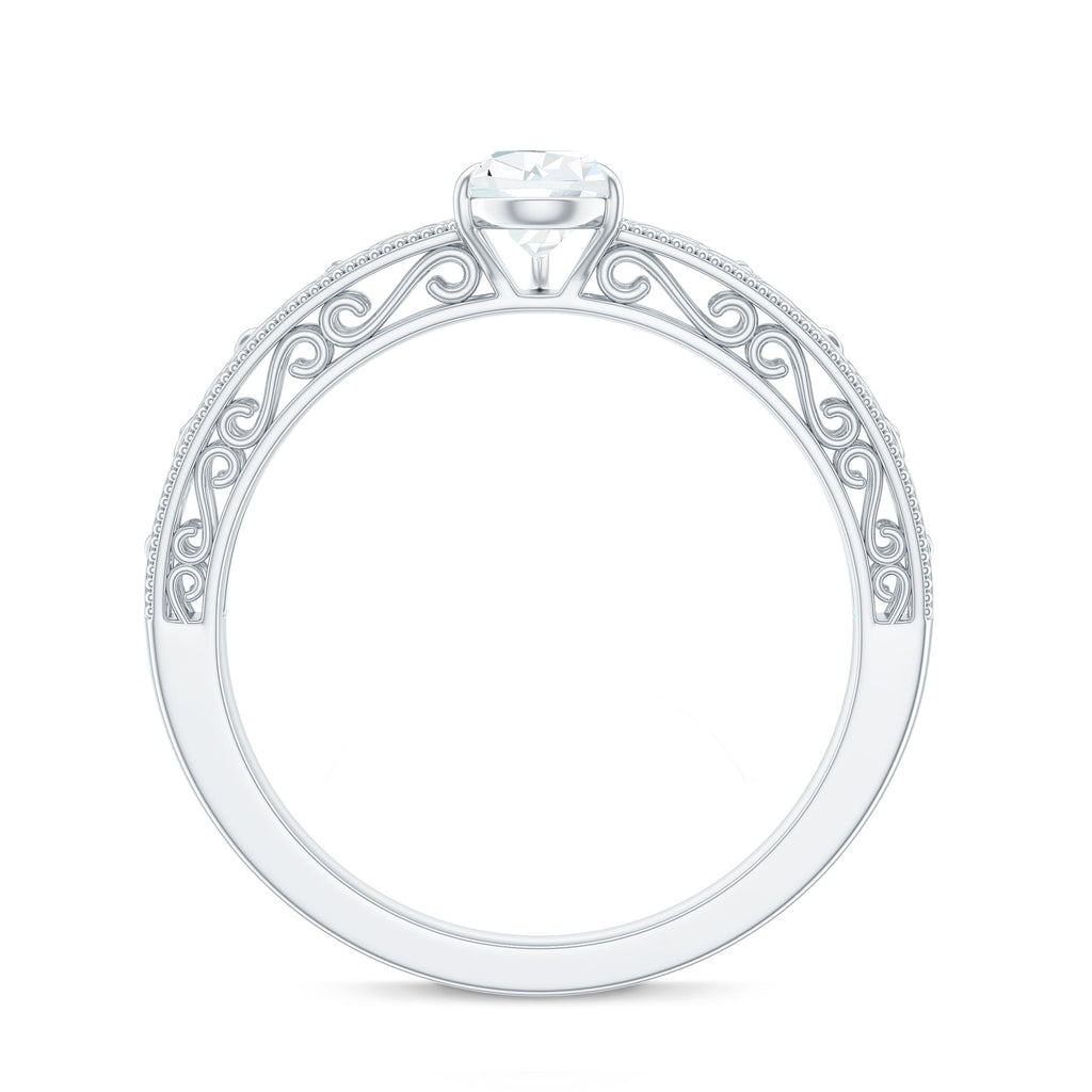 Pear Shaped Solitaire Moissanite Filigree Engagement Ring