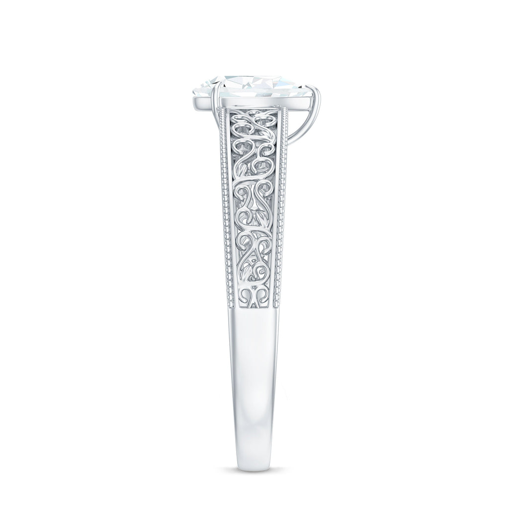 Pear Shaped Solitaire Moissanite Filigree Engagement Ring