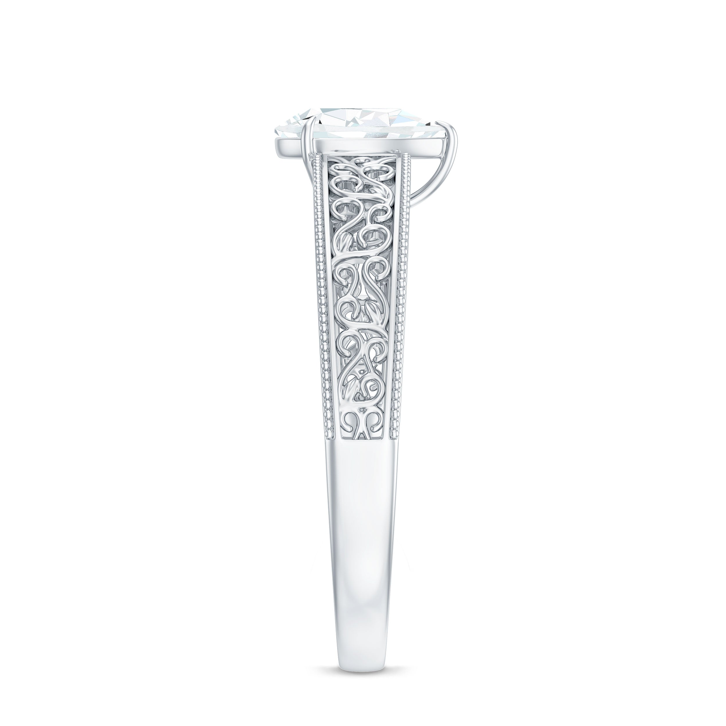 Pear Shaped Solitaire Moissanite Filigree Engagement Ring