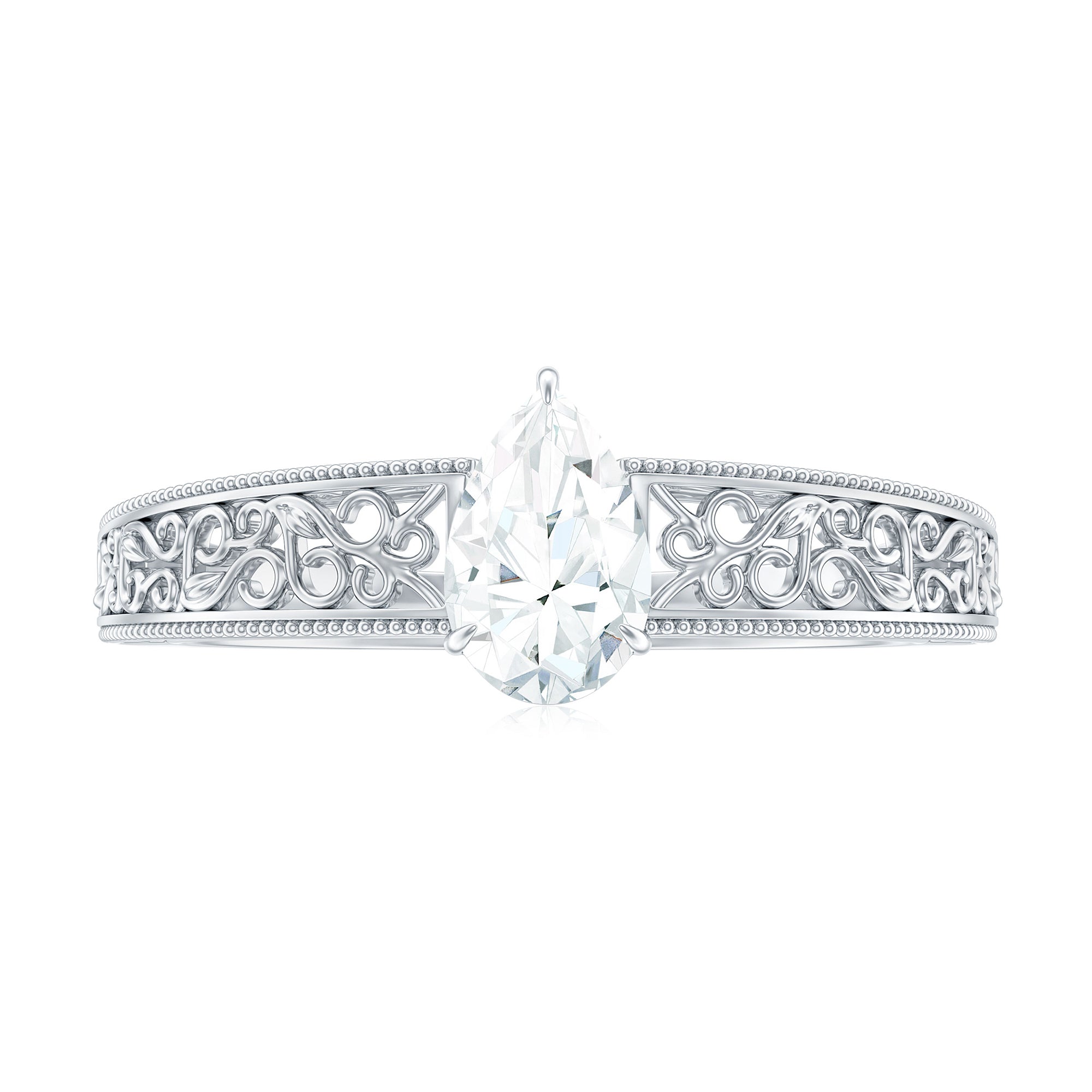Pear Shaped Solitaire Moissanite Filigree Engagement Ring