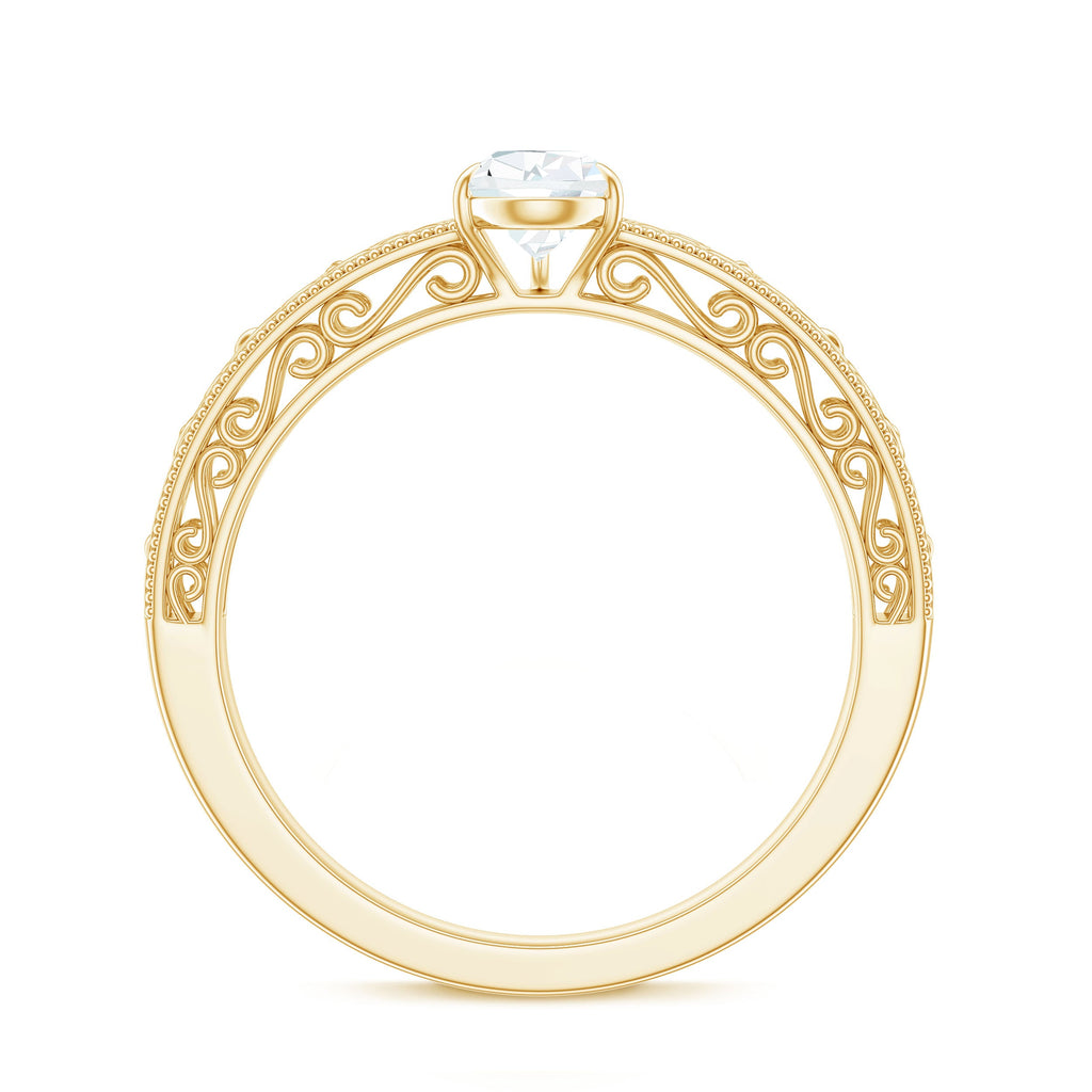 Pear Shaped Solitaire Moissanite Filigree Engagement Ring
