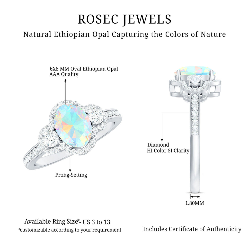 Vintage Inspired Opalescent Oval Engagement Ring with Real Diamond