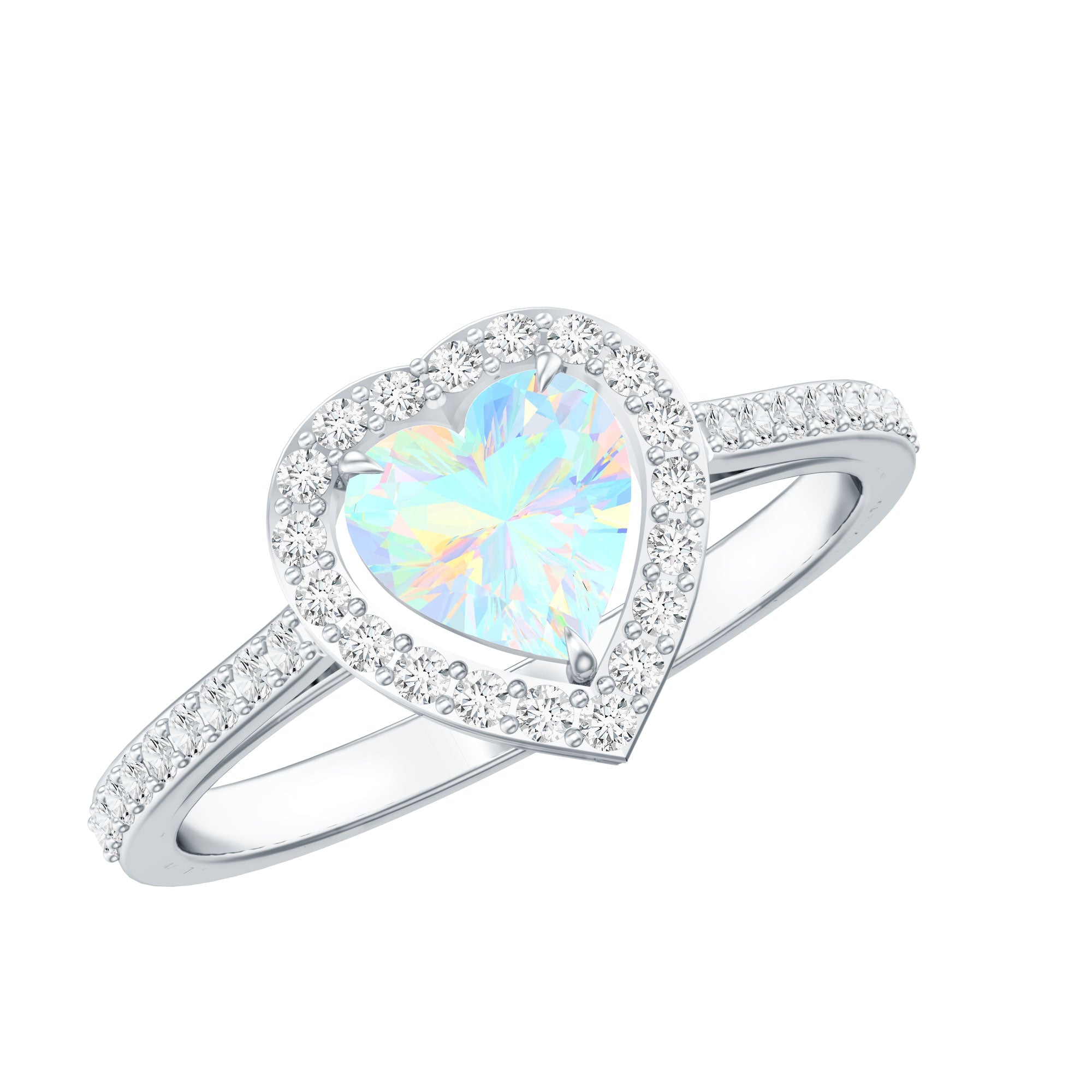 Natural Ethiopian Opal Heart Shaped Engagement Ring with Diamond Halo