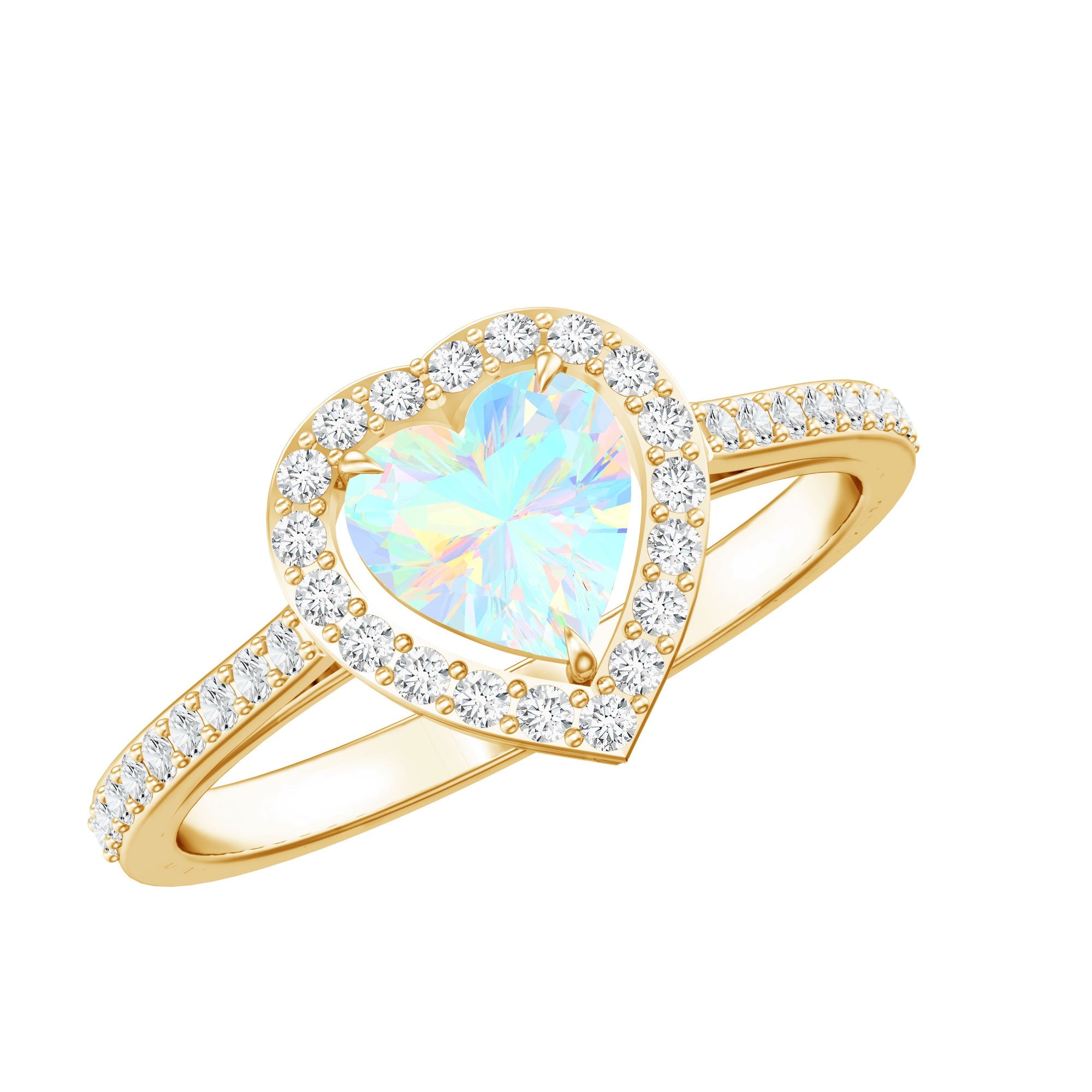 Natural Ethiopian Opal Heart Shaped Engagement Ring with Diamond Halo