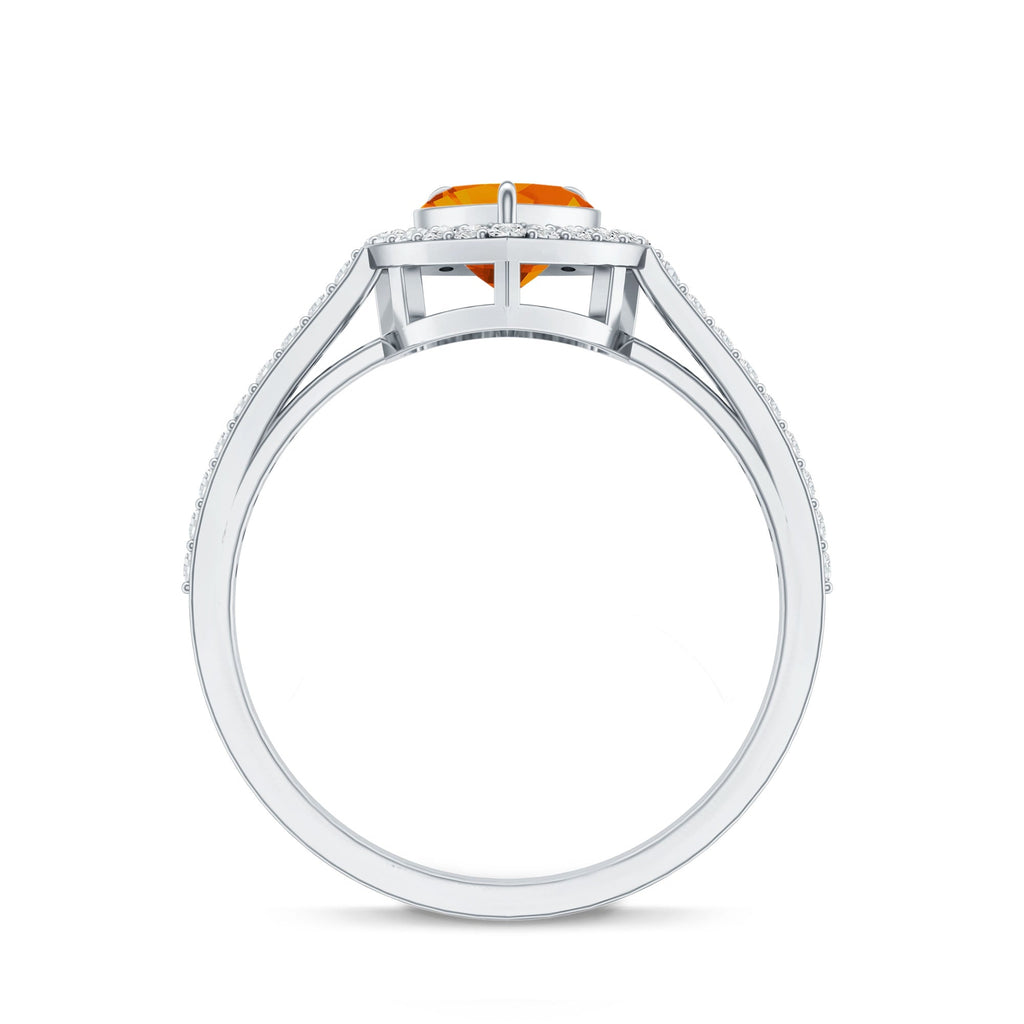 0.9 Carat Heart Shape Fire Opal Engagement Ring with Diamond Halo