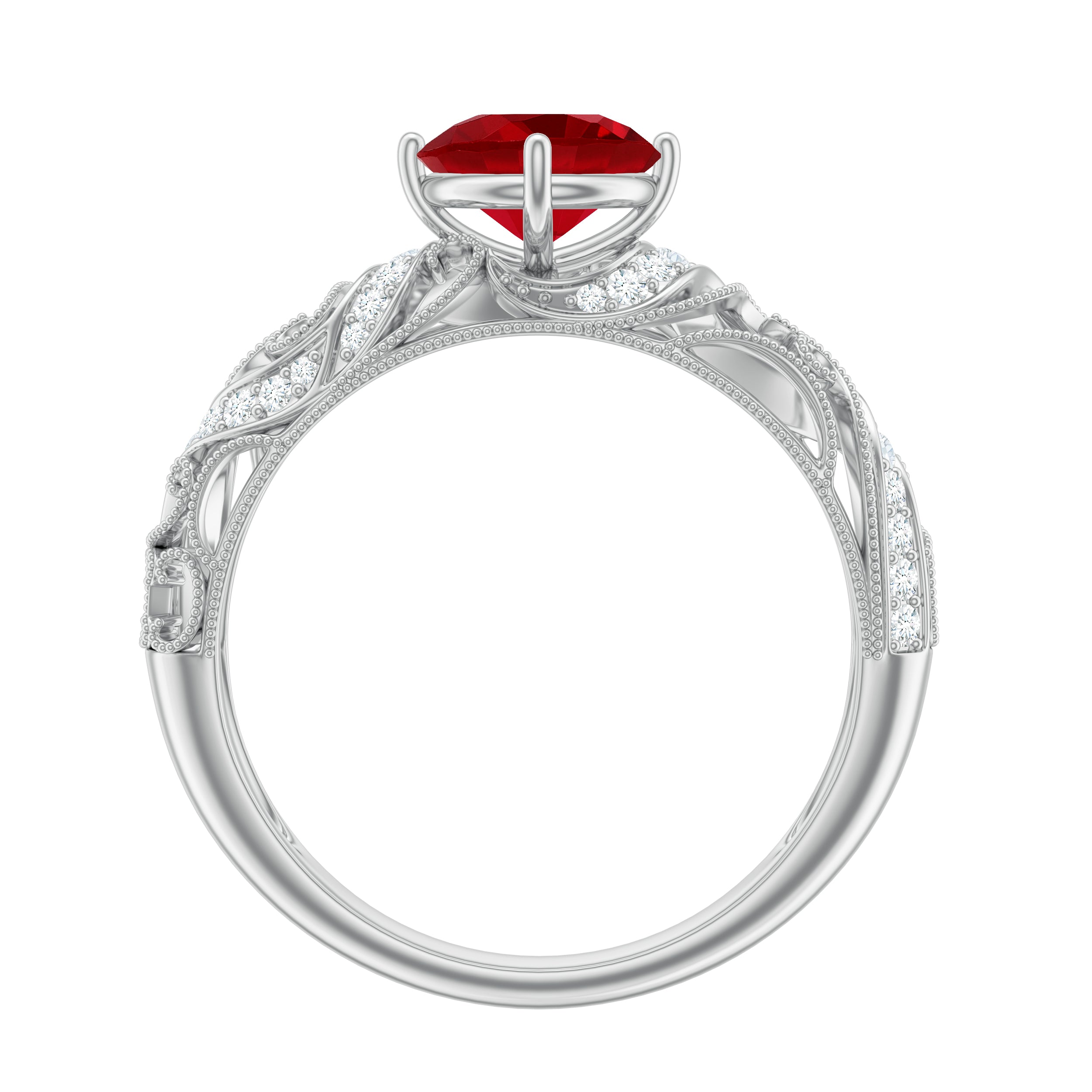 Vintage Looking Lab Ruby and Diamond Engagement Ring