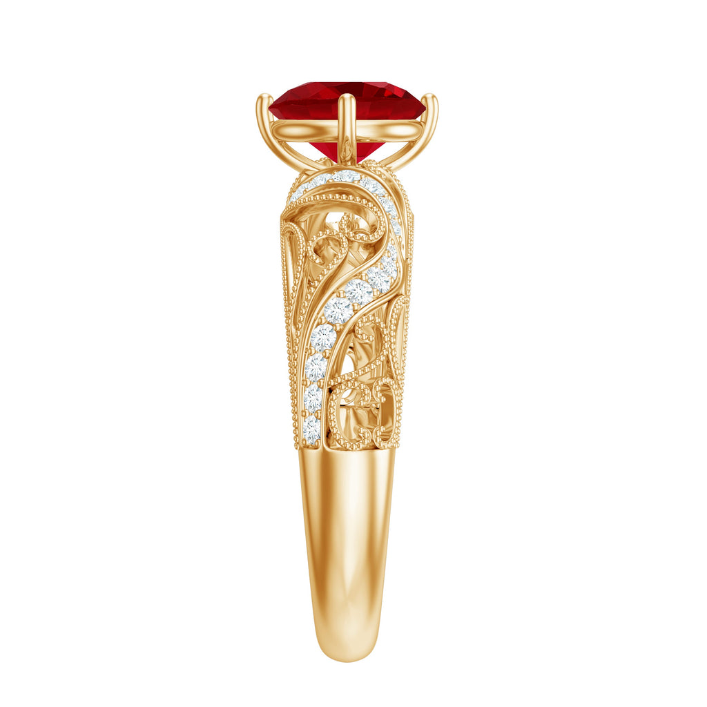 Vintage Looking Lab Ruby and Diamond Engagement Ring