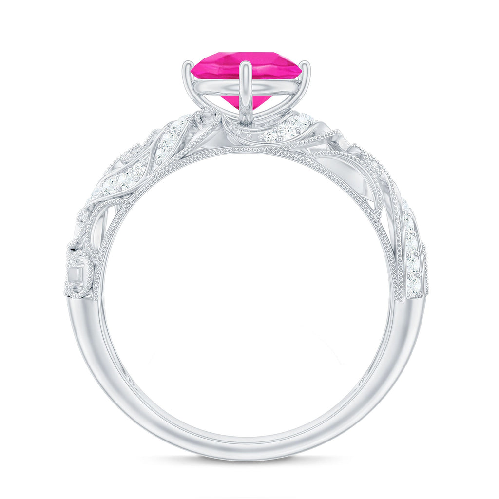Lab Grown Pink Sapphire Antique Engagement Ring With Diamond